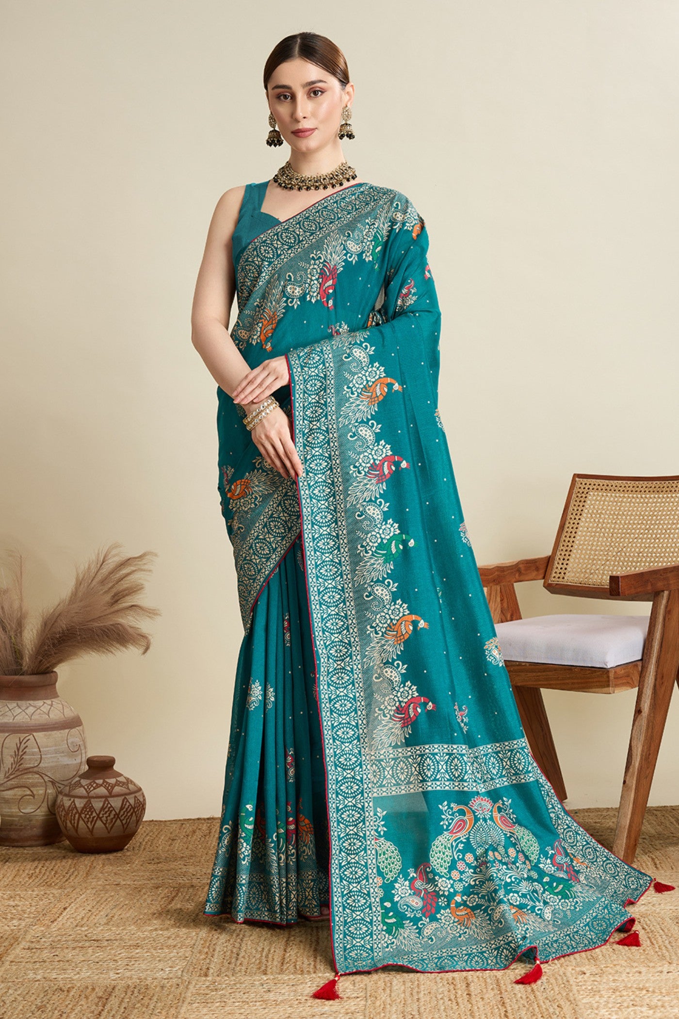 Buy MySilkLove Emerald Green Printed Chinon Saree Online