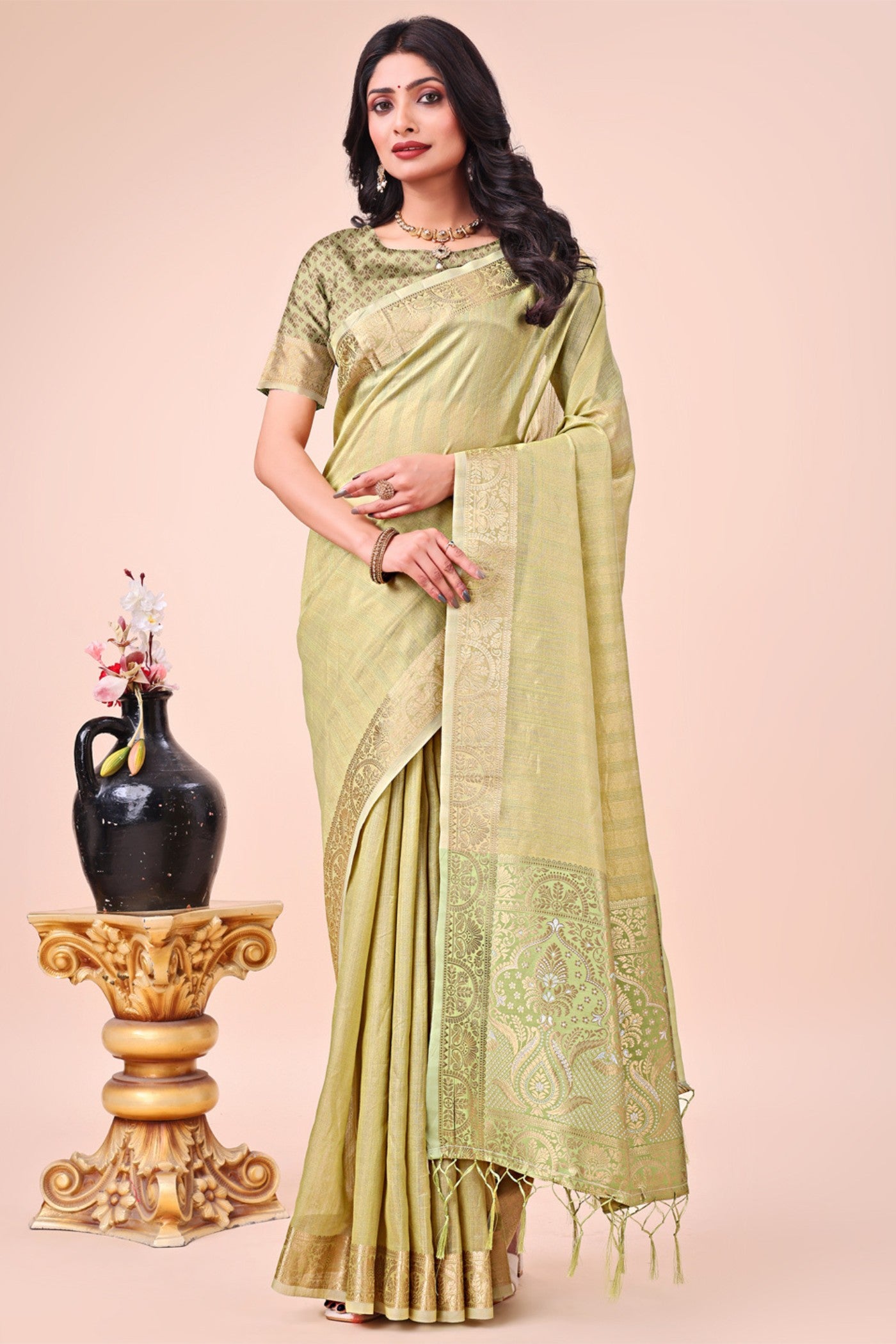 Buy MySilkLove Salt Cream Woven Organza Saree Online