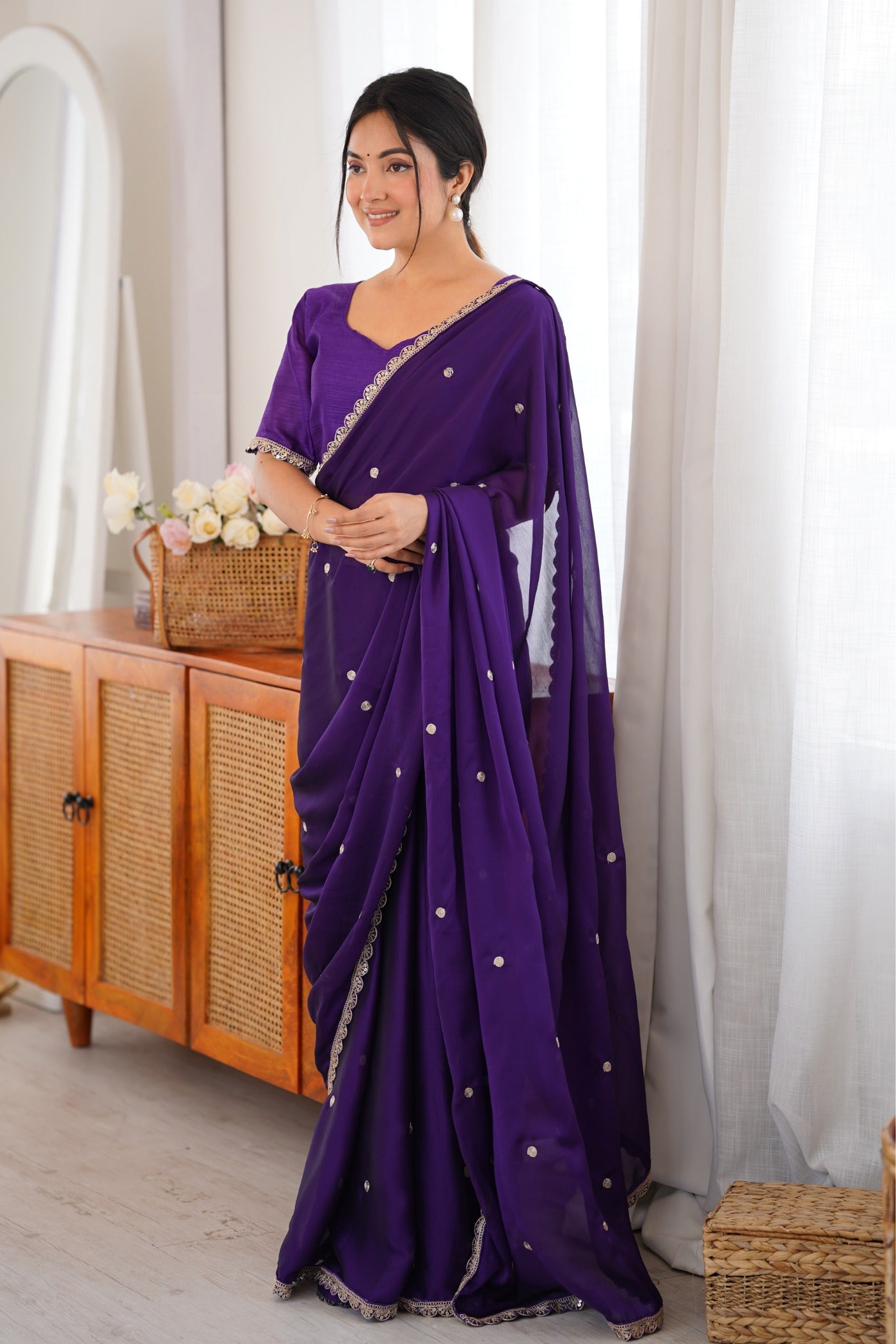 MySilkLove Boston Purple Georgette Partywear Saree