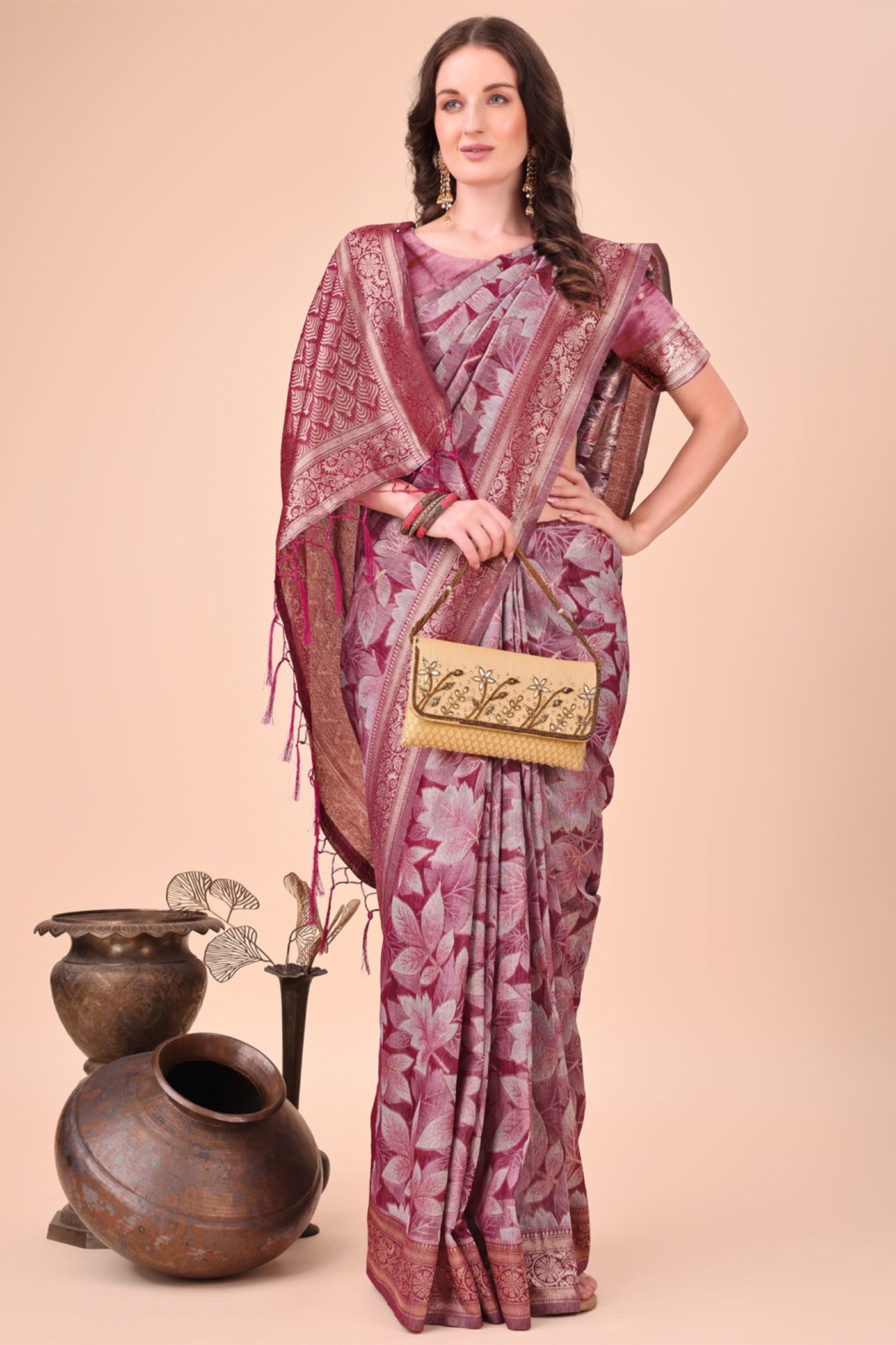 Buy MySilkLove Grape Purple Woven Cotton Saree Online