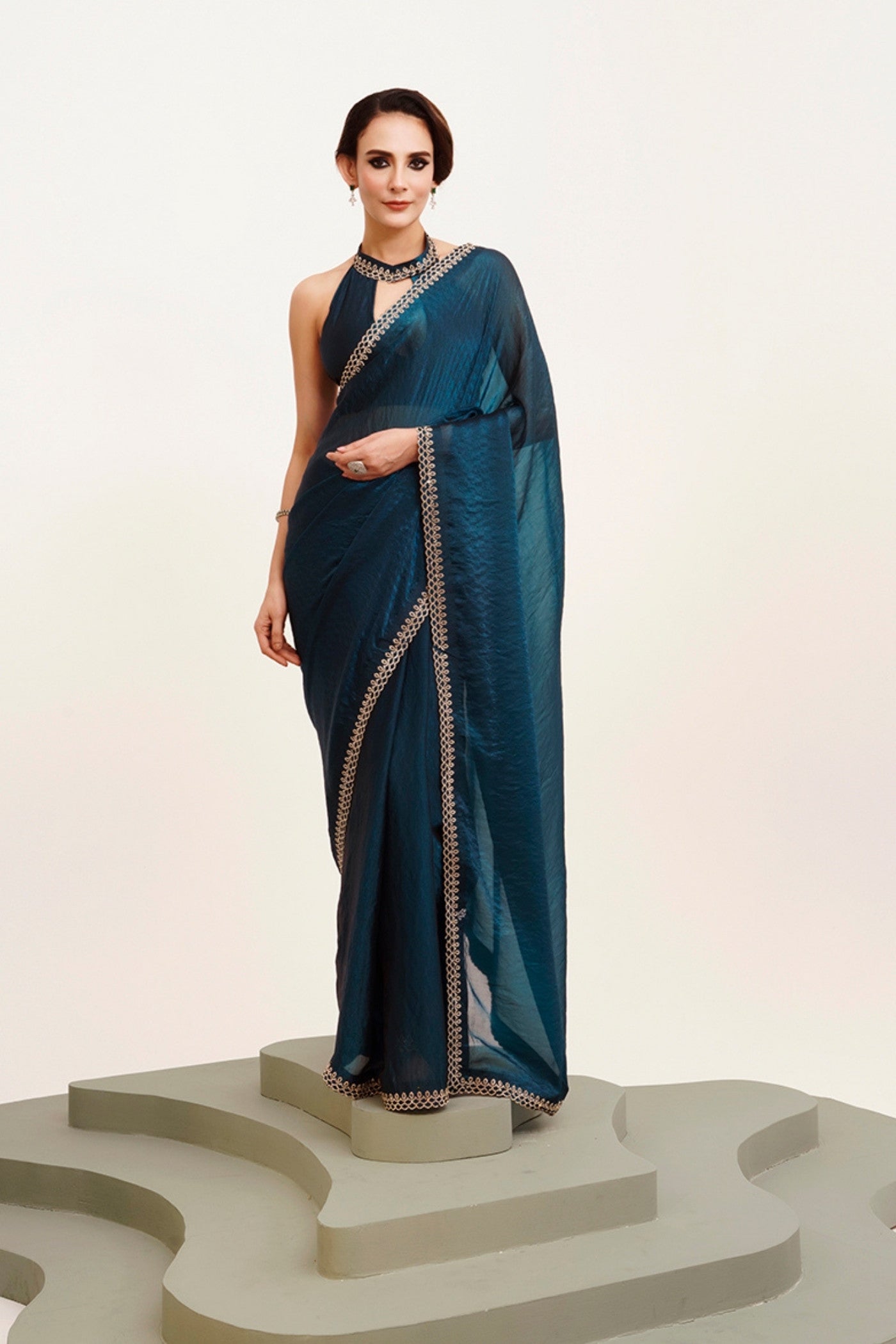 Buy MySilkLove Jasper Blue Satin Partywear Saree Online