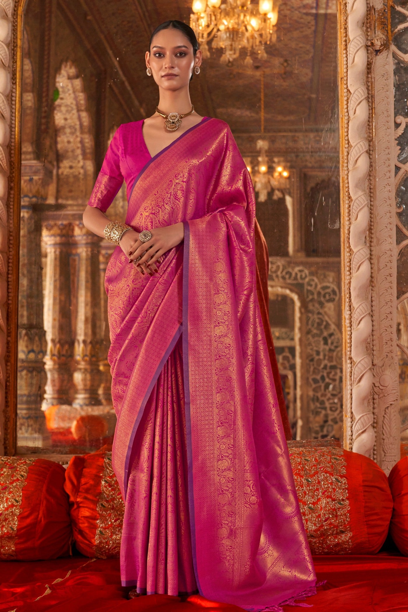 Buy Rose Pink Handloom Kanjivaram Saree Online MySilkLove