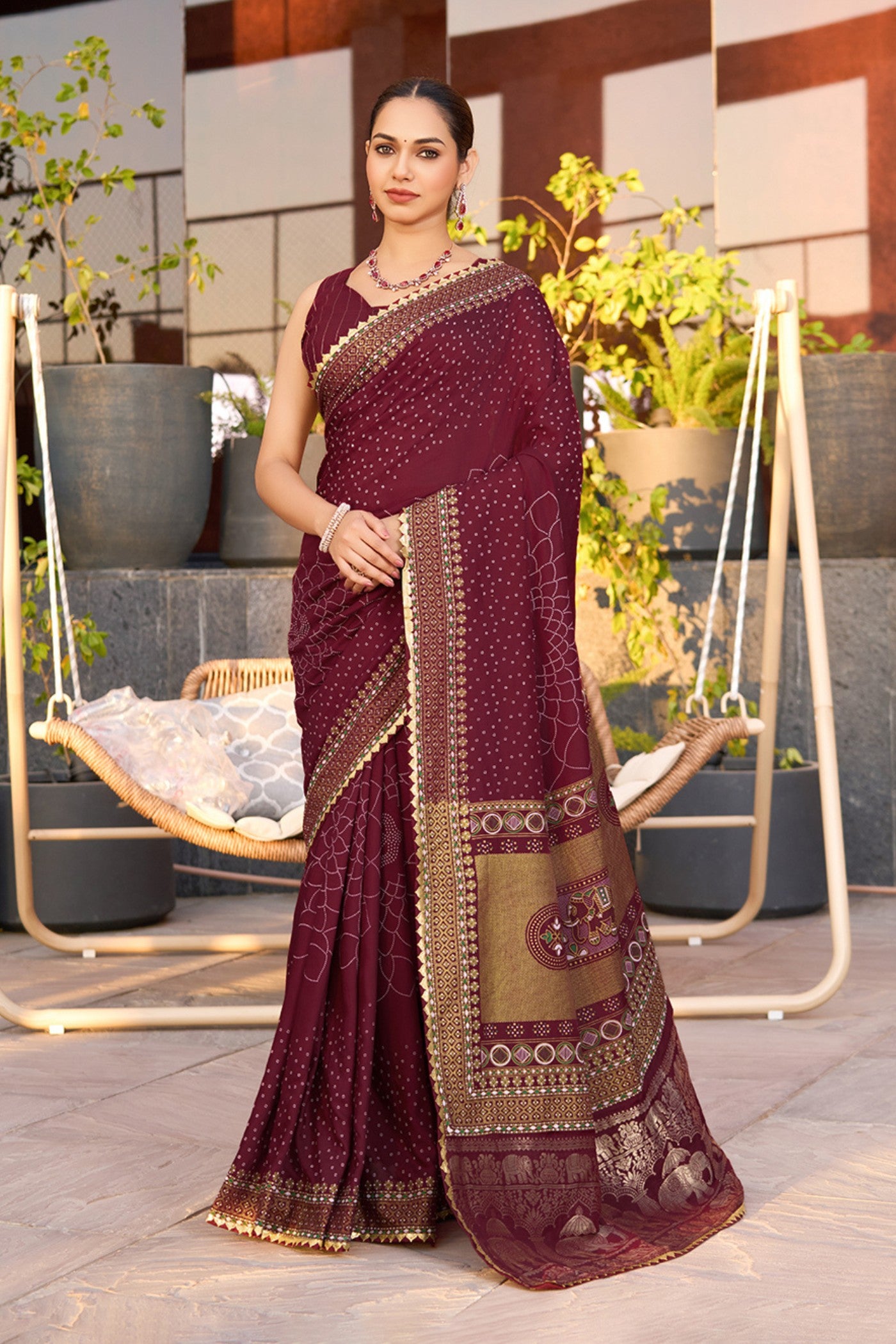 Buy MySilkLove Cearmine Maroon Printed Cotton Saree Online