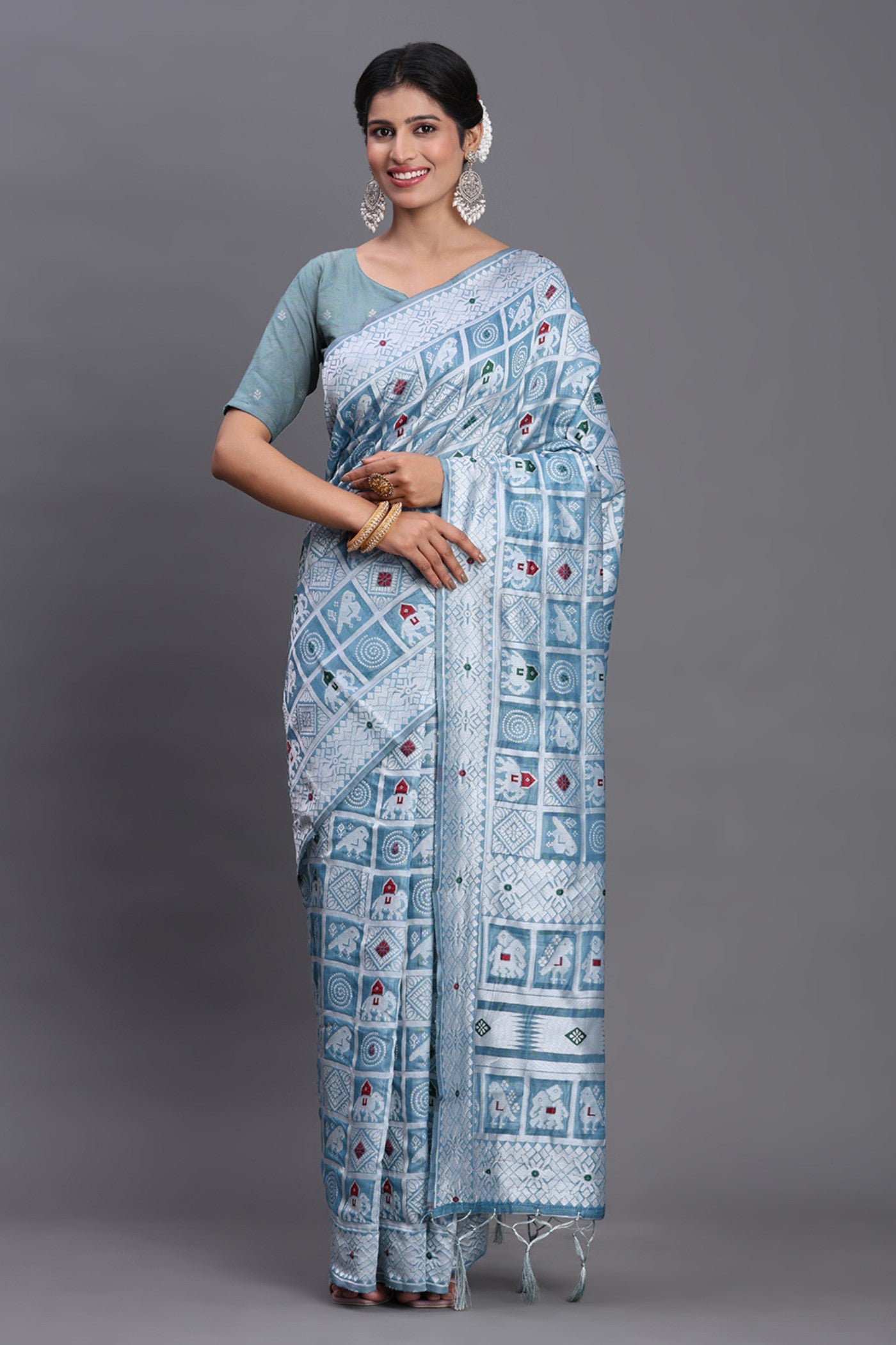 Buy MySilkLove Pastel Blue Linen Cotton Saree Online