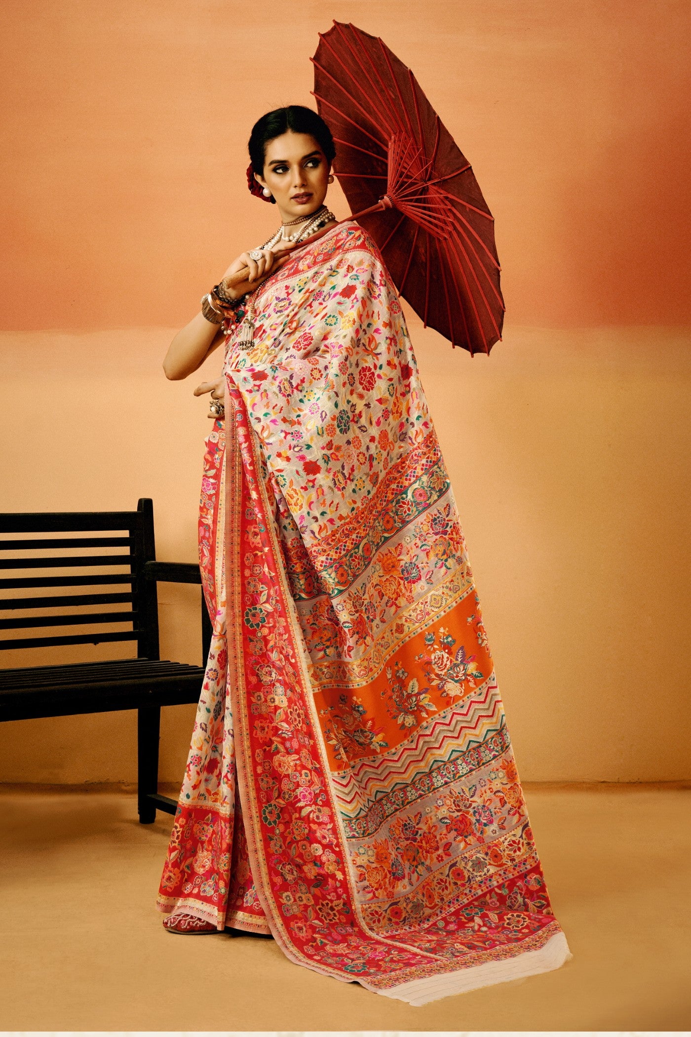 Buy MySilkLove Pastel Cream Kashmiri Handloom Jamewar Saree Online