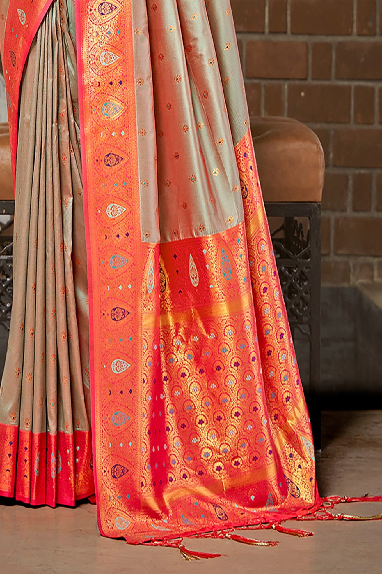 Buy MySilkLove Arrowtown Grey Woven Banarasi Saree Online