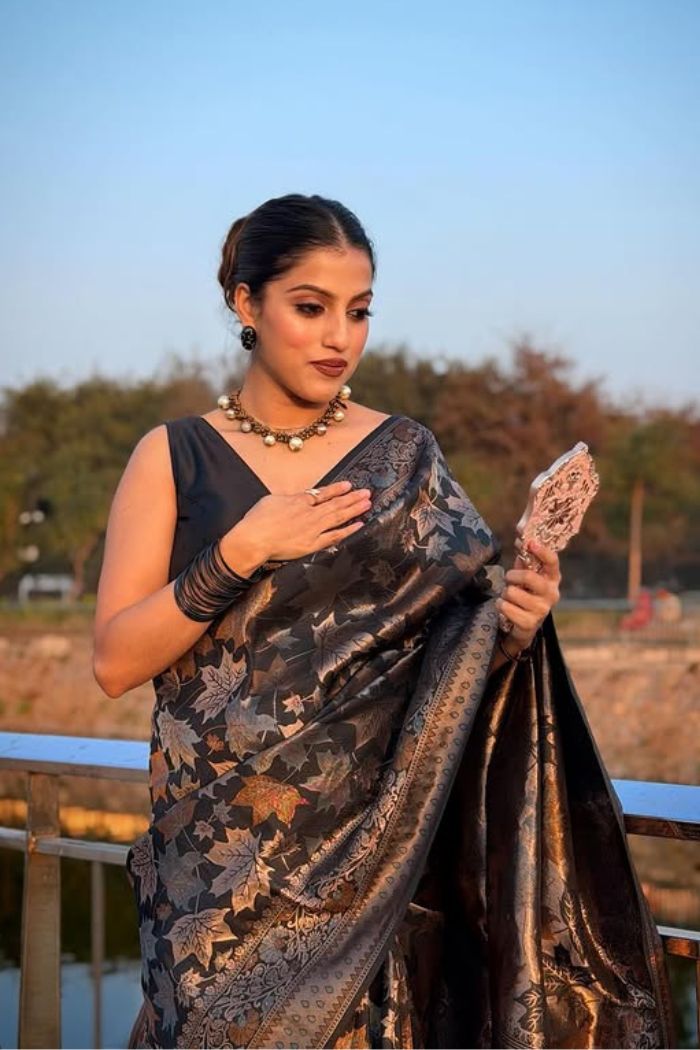 MySilkLove Coral Black Banarasi Soft Silk Saree