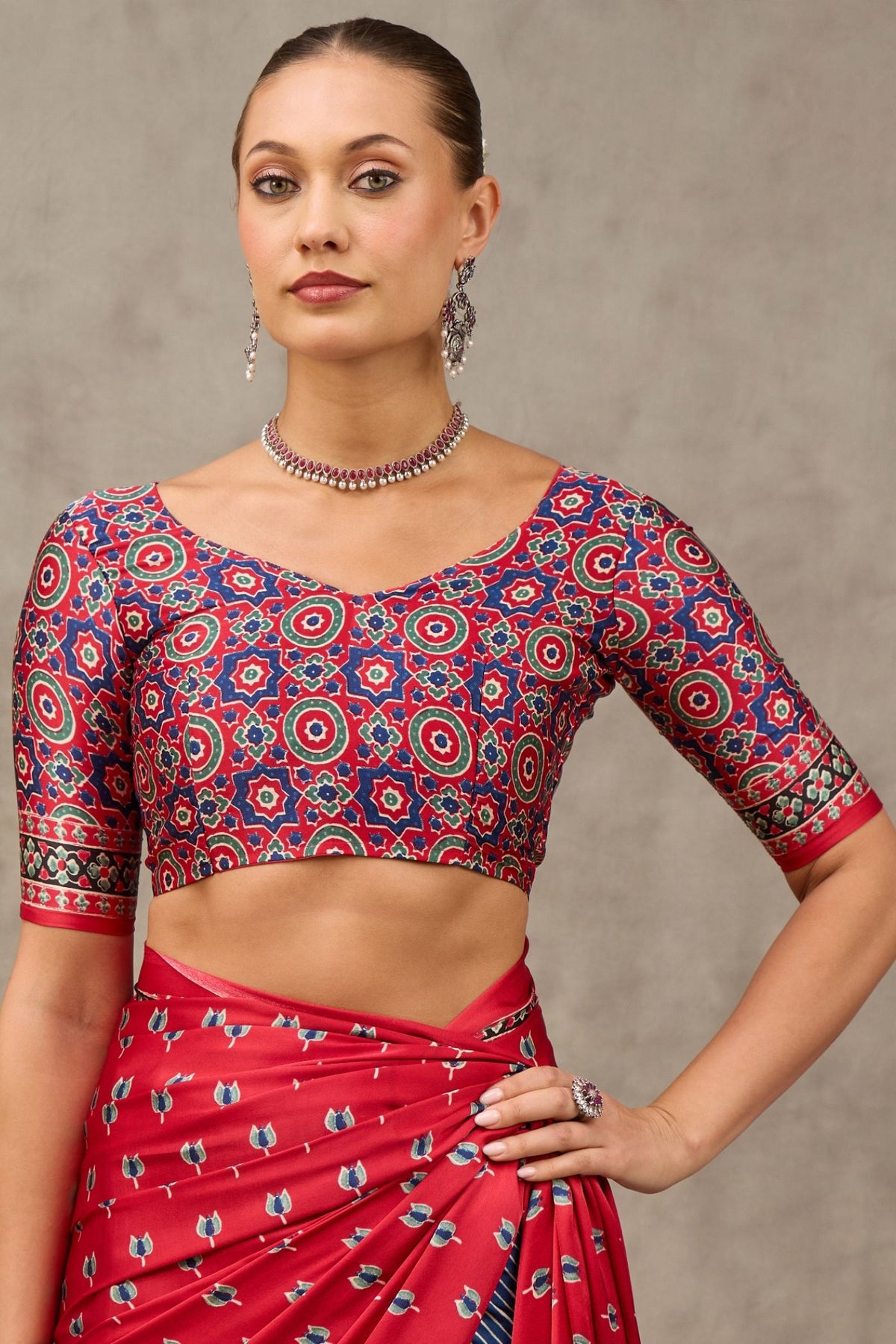 Buy MySilkLove Vermilion Red and Blue Modal Satin Printed Silk Saree Online