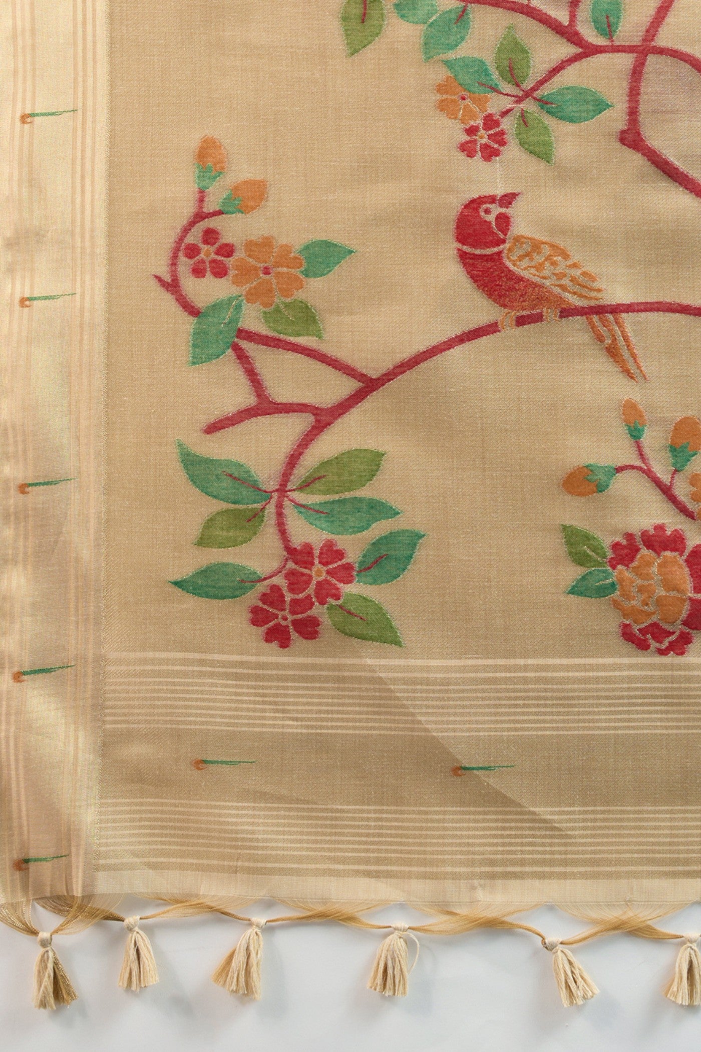 Buy MySilkLove Autumn Cream Woven Muga Cotton Paithani Saree Online