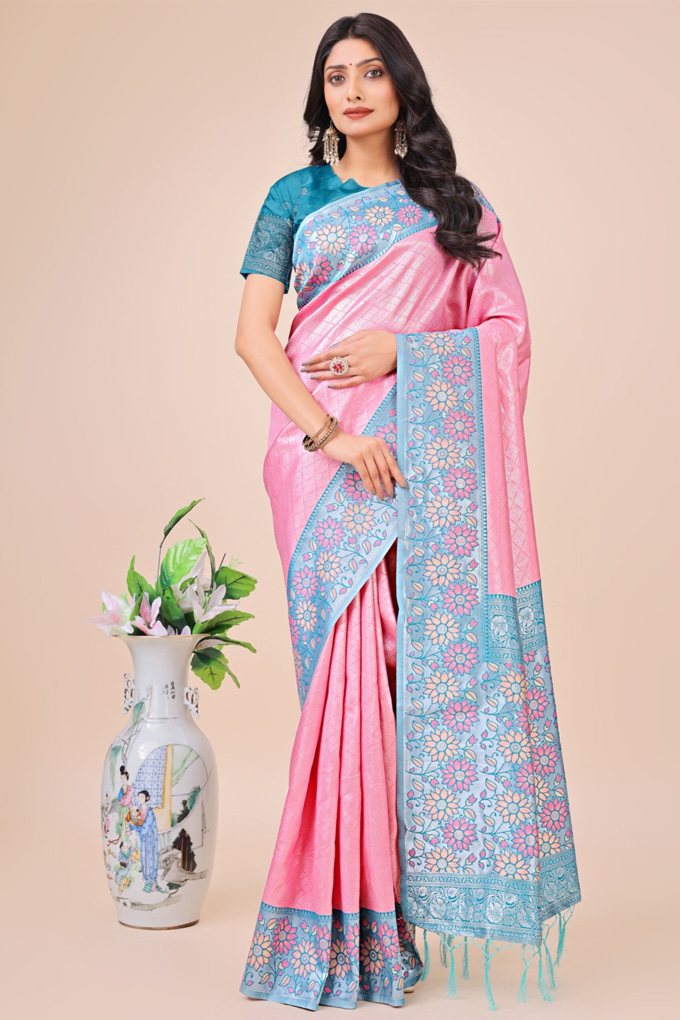 Buy MySilkLove Brink Pink Woven Banarasi Saree Online