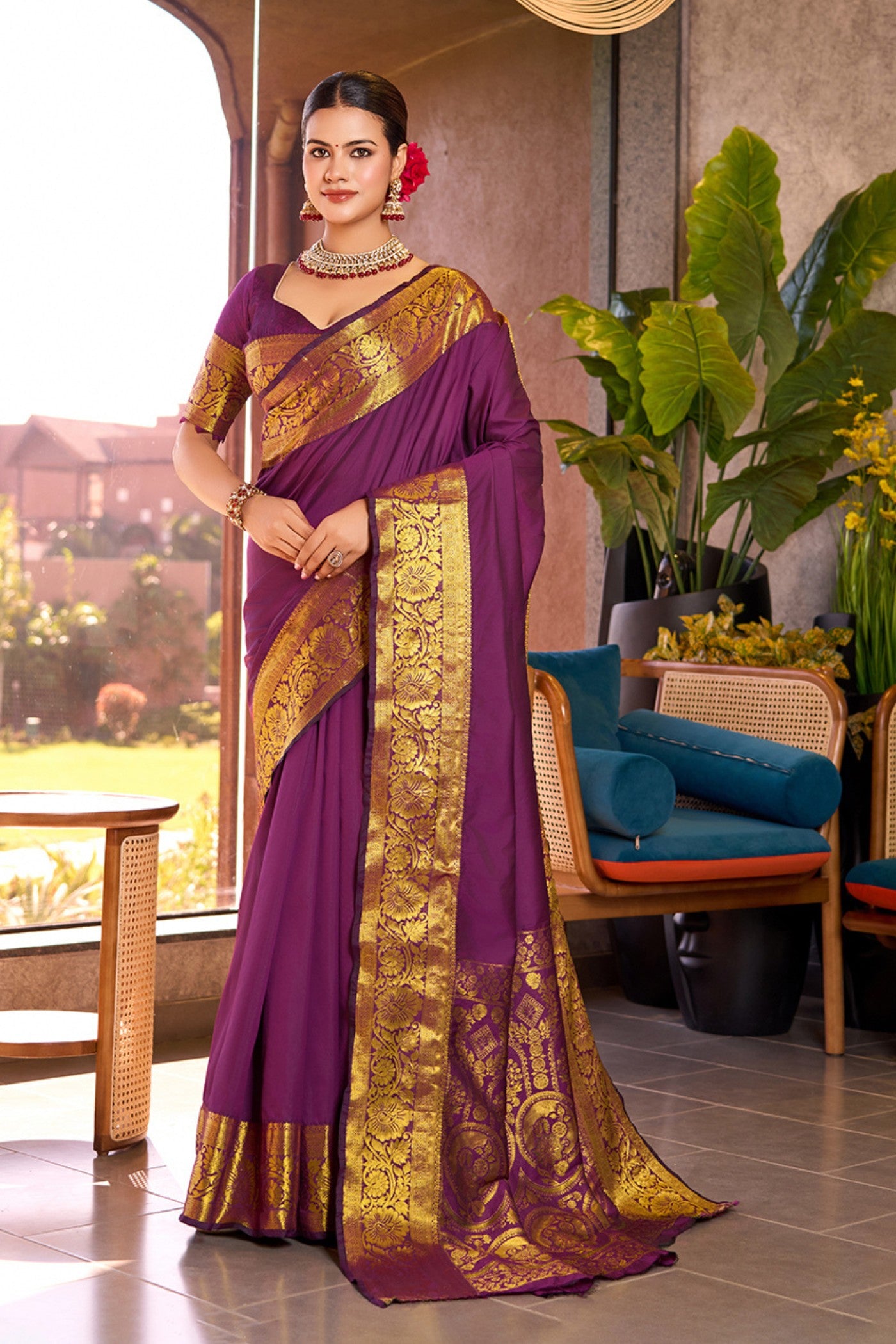 Buy MySilkLove Jacarta Purple Woven Banarasi Saree Online