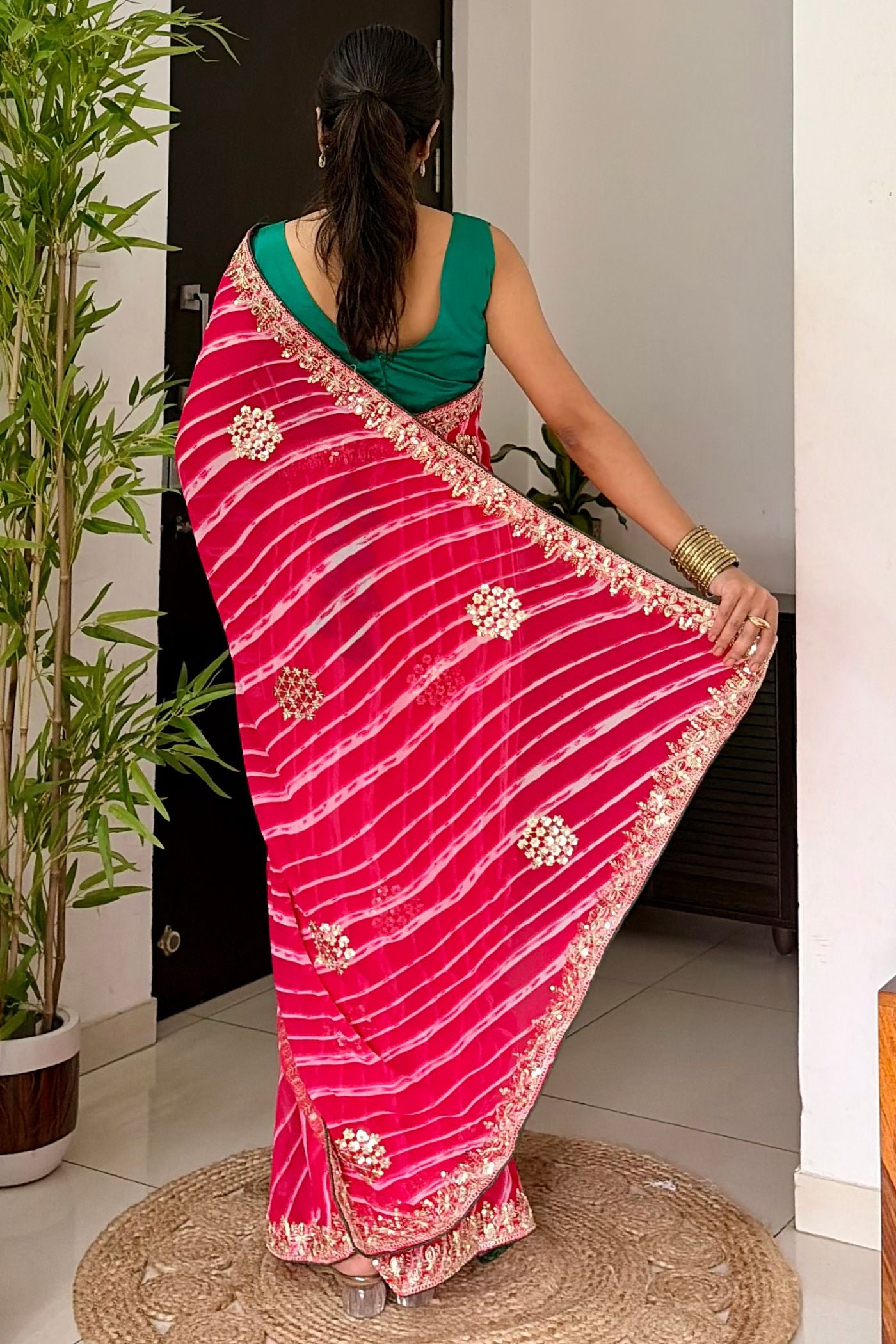 Buy MySilkLove Scarlet Red Designer Bandhani Saree with Designer Handwork Blouse Online