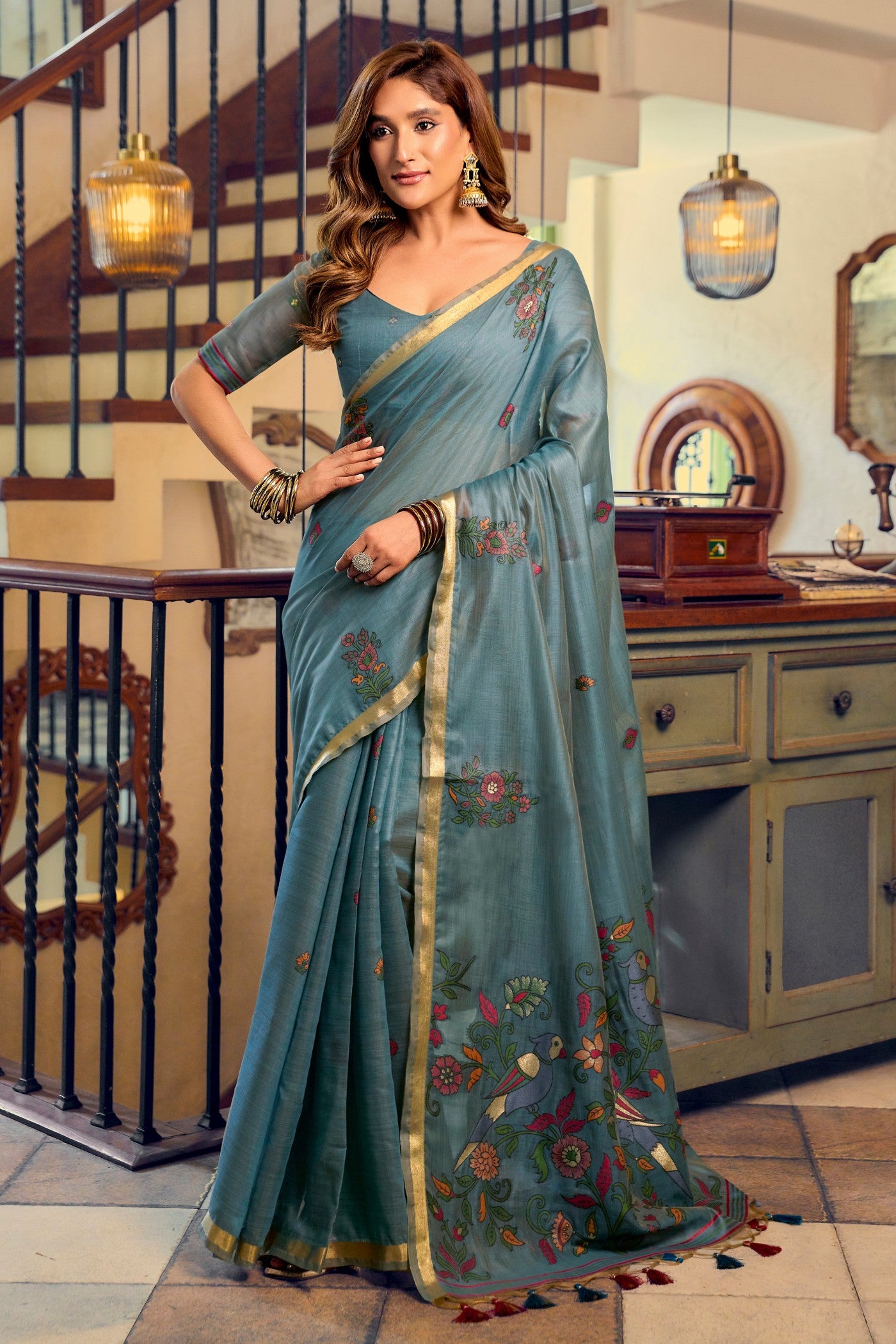 Buy MySilkLove Neera Blue Cotton Silk Saree Online
