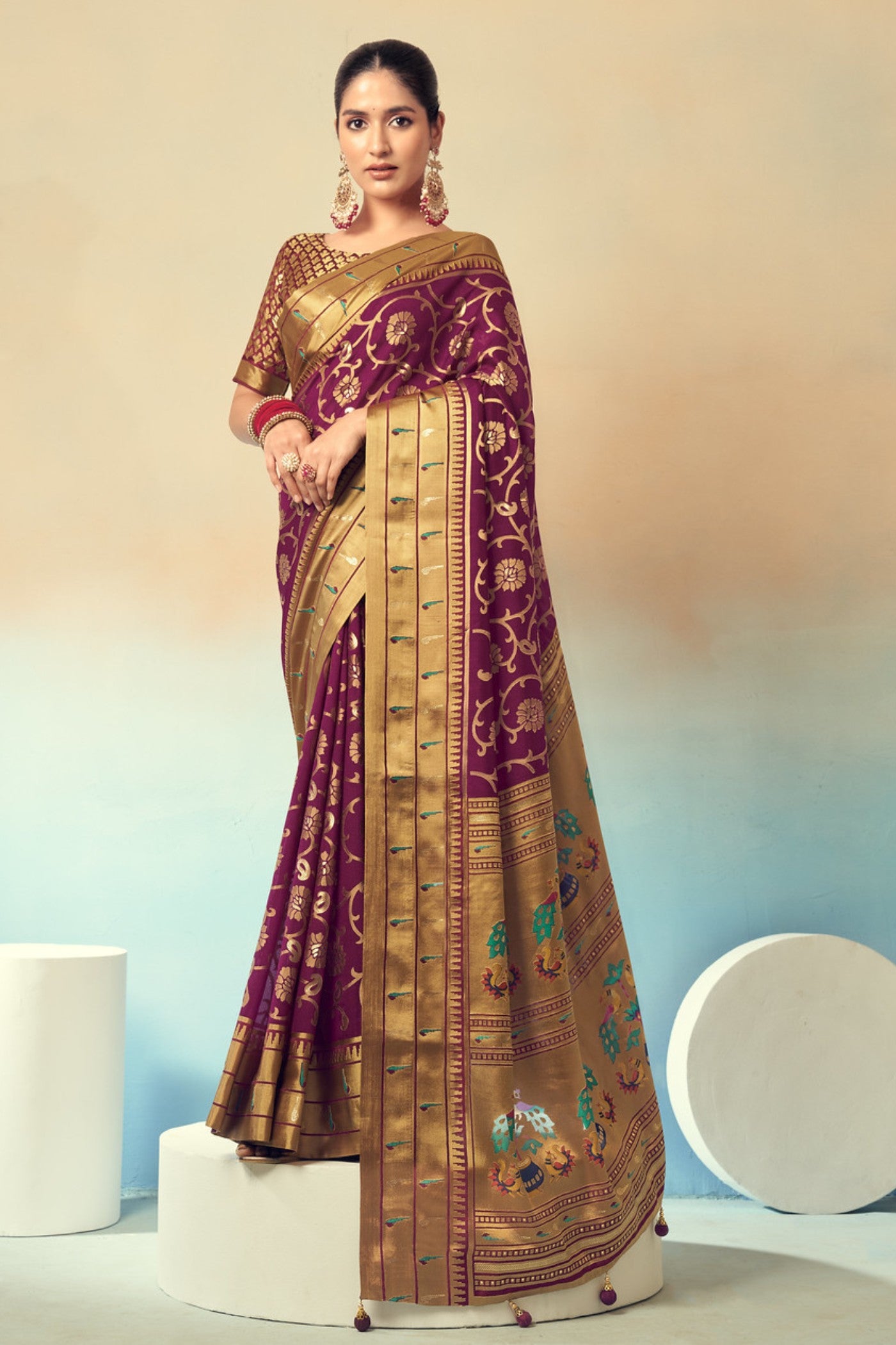 Buy MySilkLove Coca Maroon Designer Banarasi Georgette Saree Online