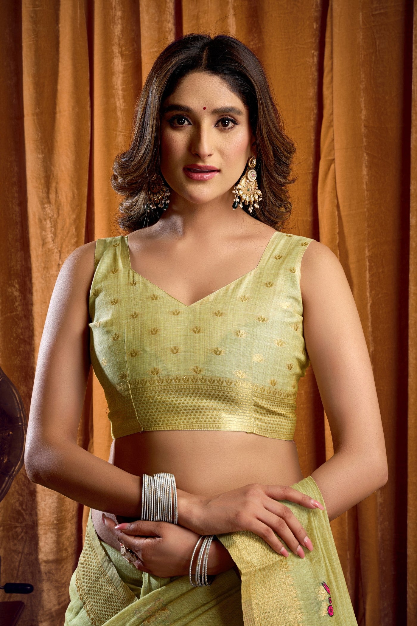 Buy MySilkLove Pista Green Woven Cotton Saree Online