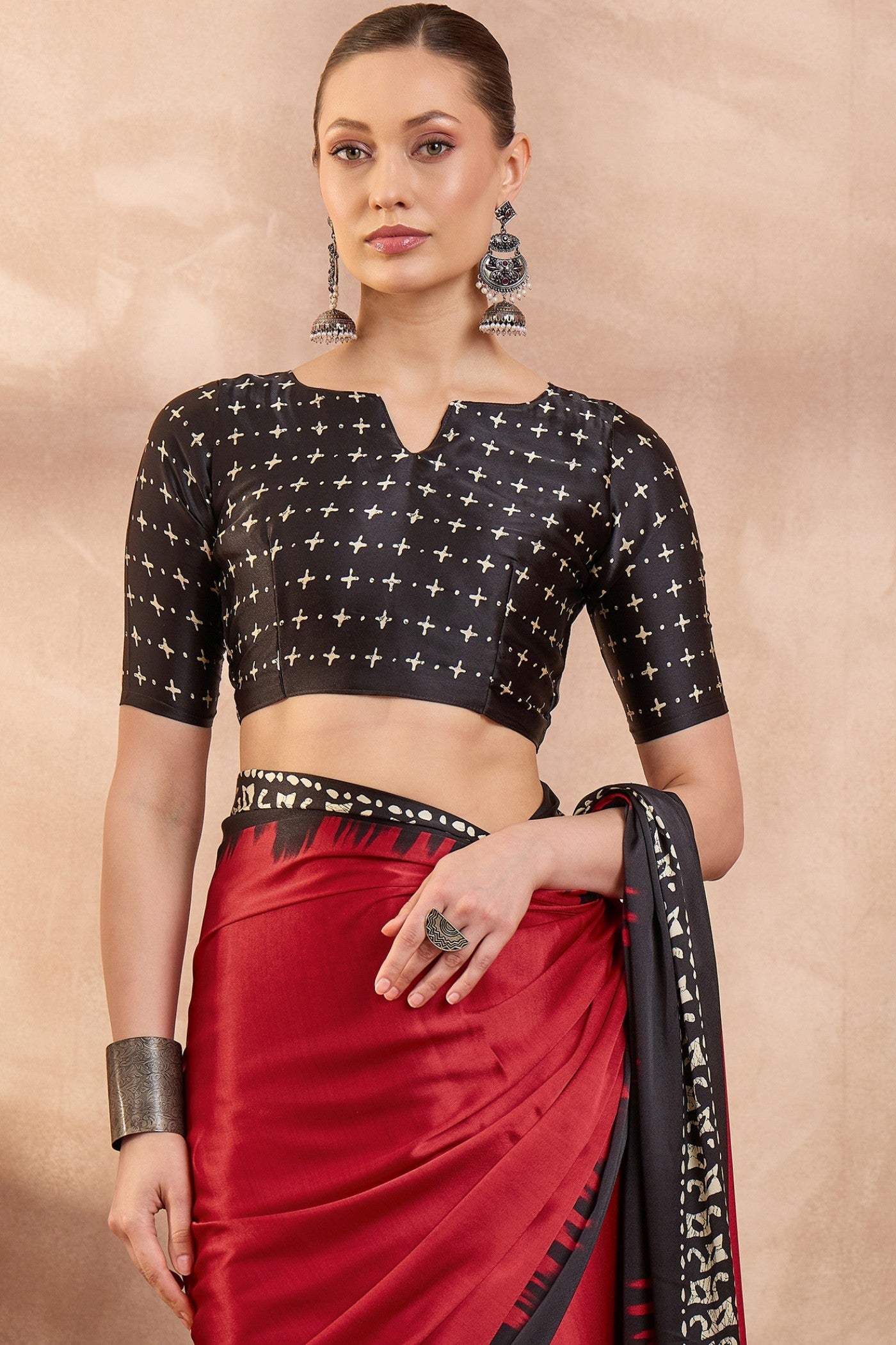 Buy MySilkLove Chili Red Printed Satin Crepe Silk Saree Online
