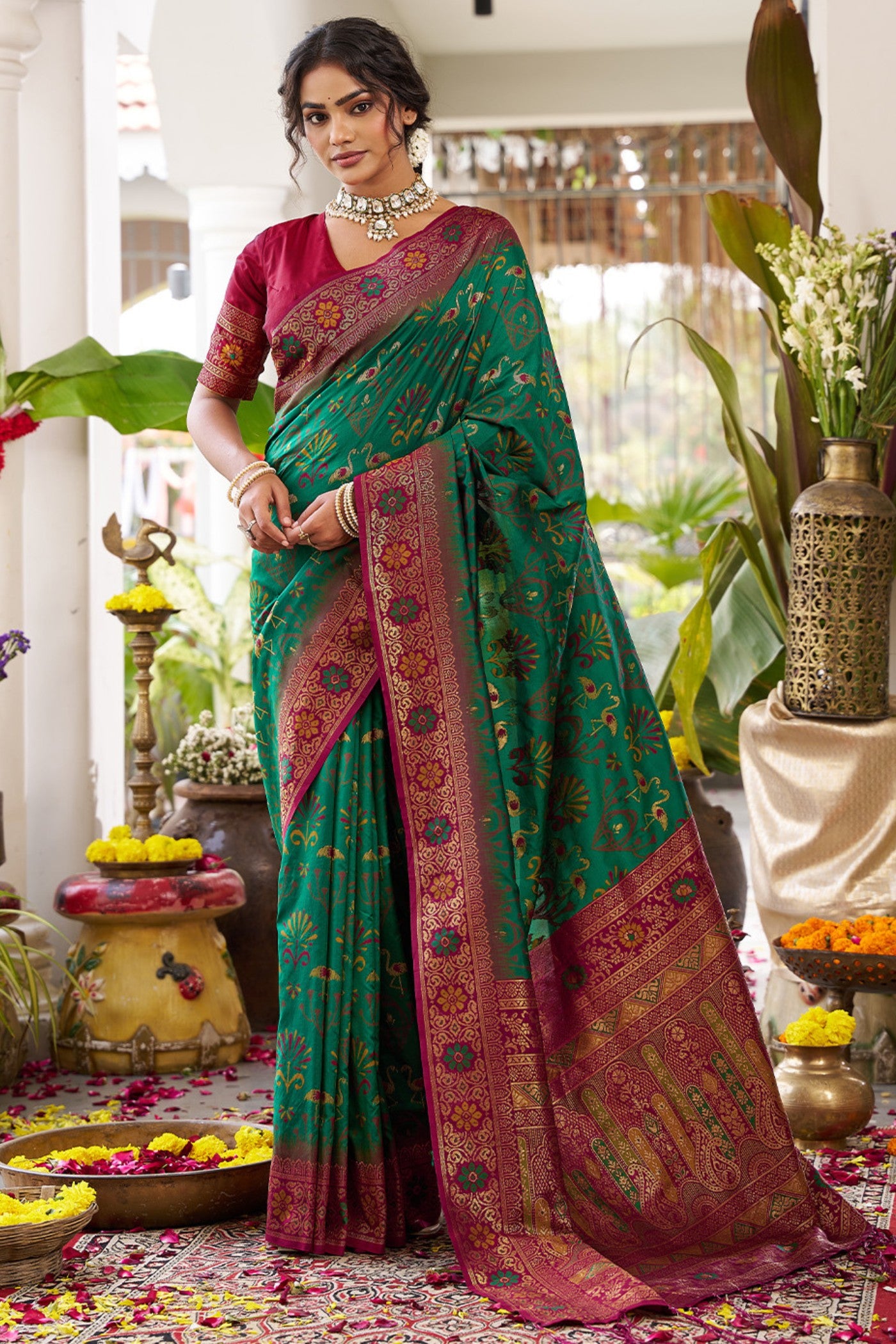 Buy MySilkLove Jungle Green Banarasi Woven Soft Silk Saree Online