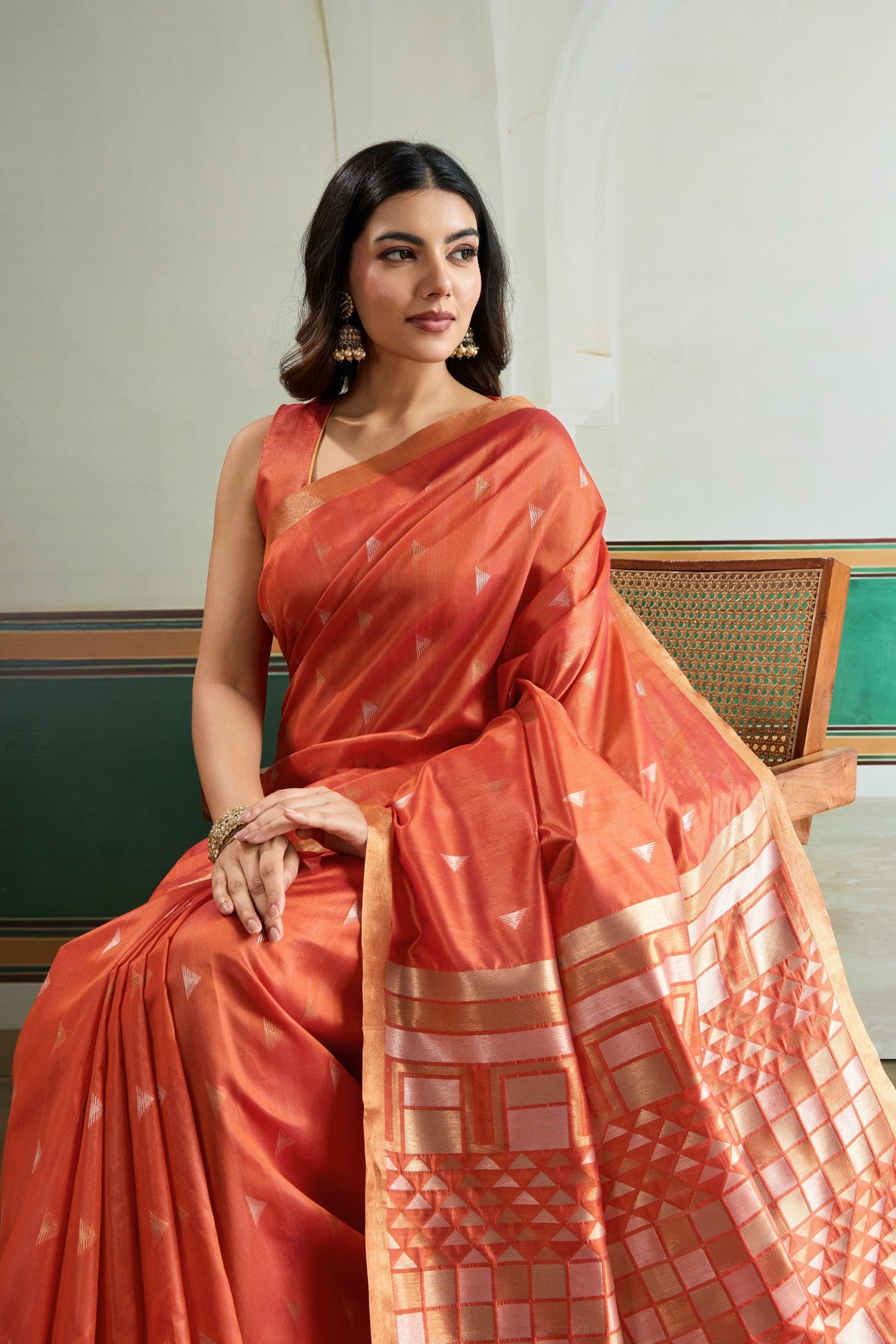 MySilkLove Caramel Orange Tussar Handloom Silk Saree