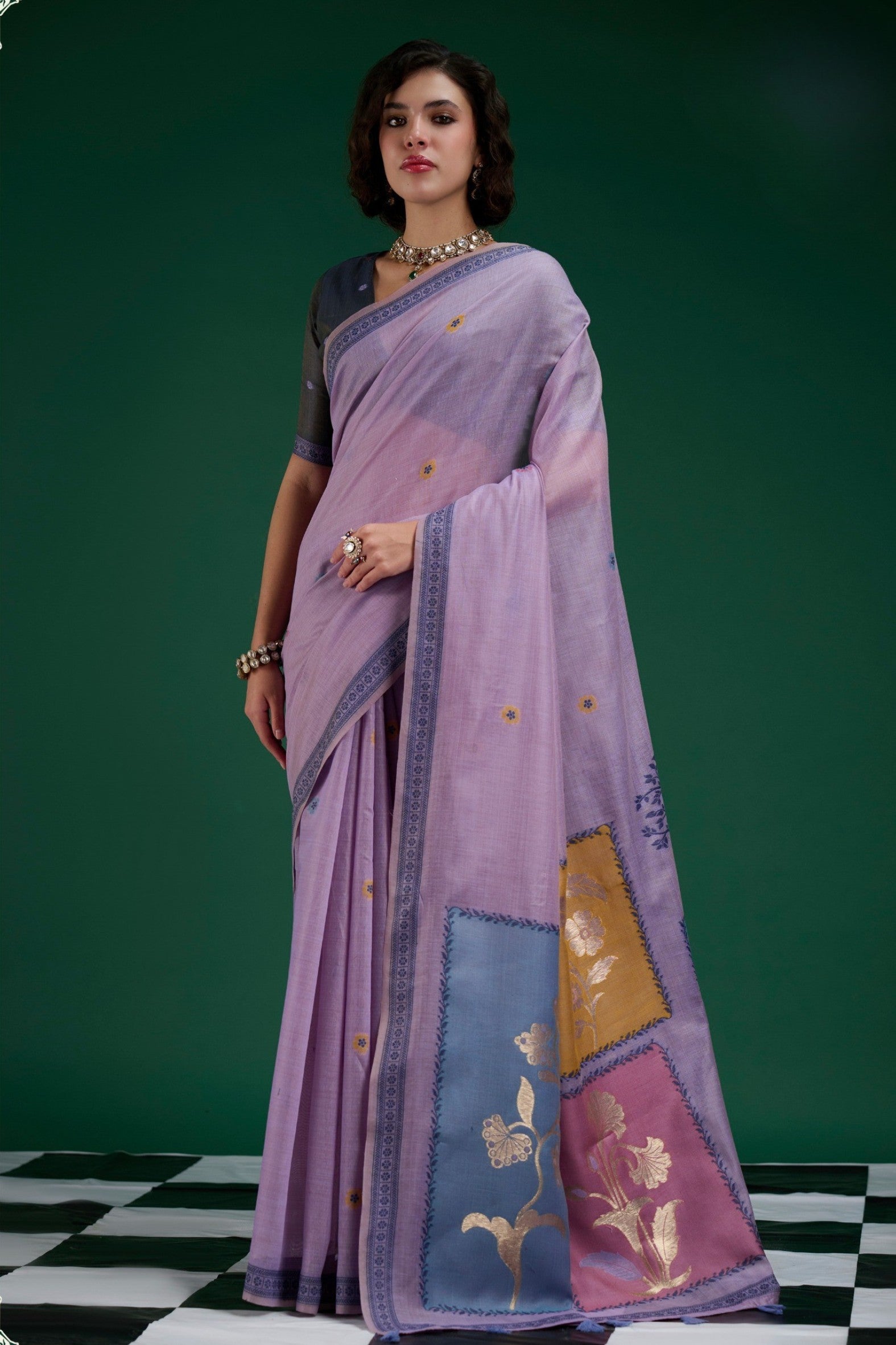Buy MySilkLove Boysenberry Purple Jamdani Woven Muga Cotton Saree Online