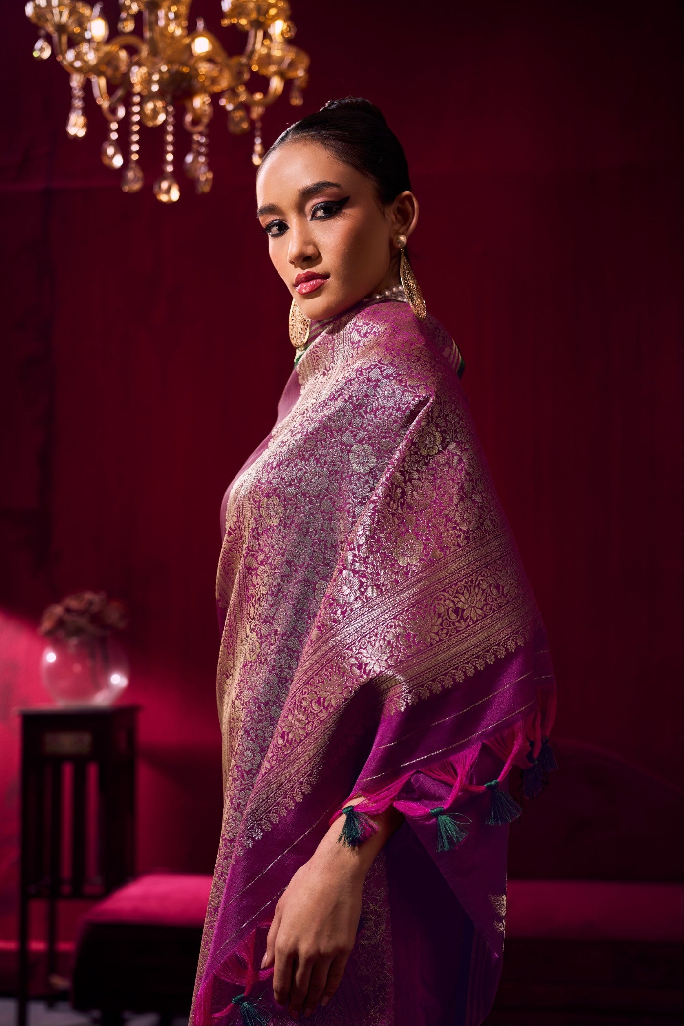 MySilkLove Plum Purple Handloom Satin Soft Silk Saree