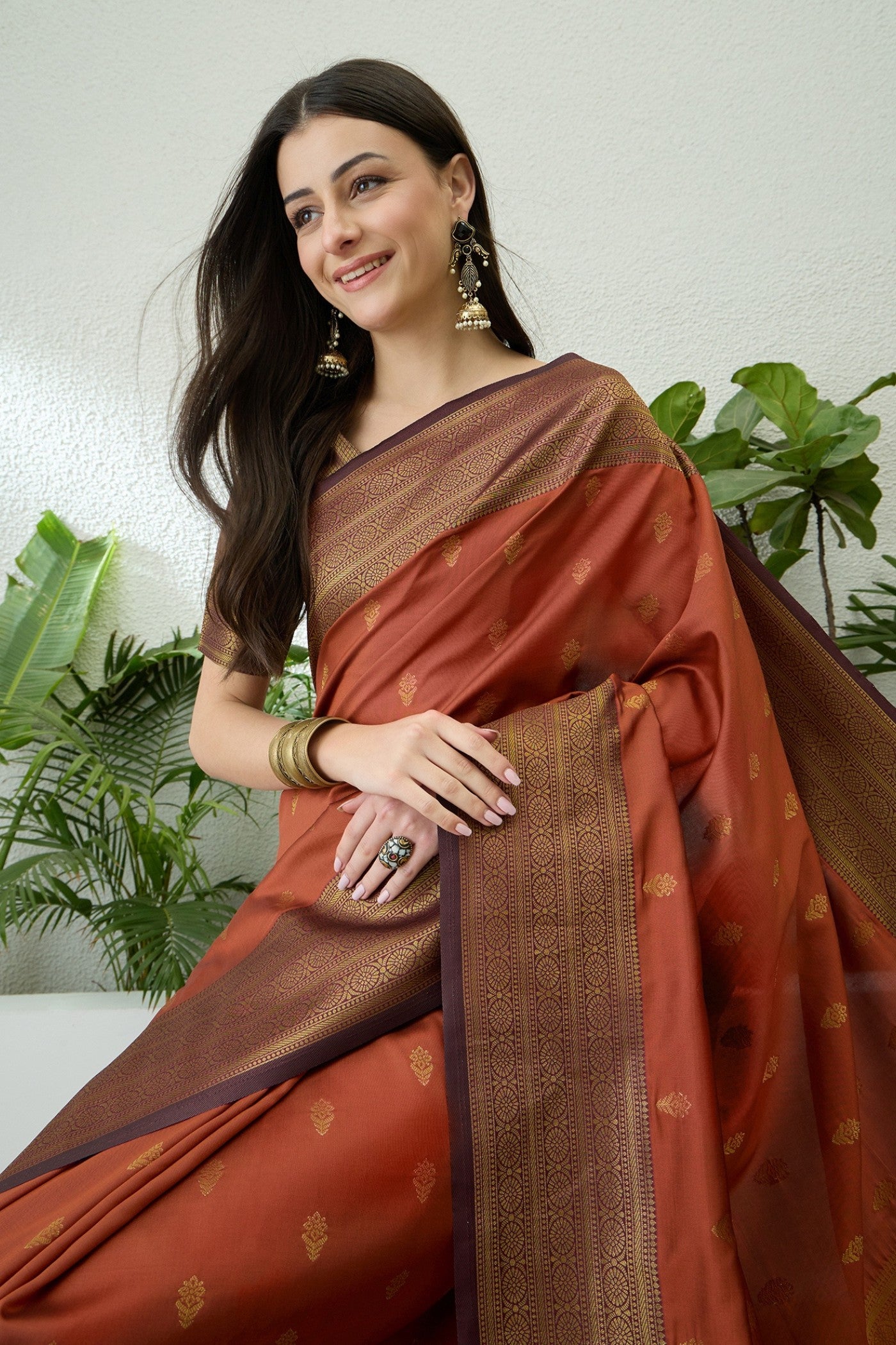 MySilkLove Chestnut Brown Banarasi Woven Soft Silk Saree