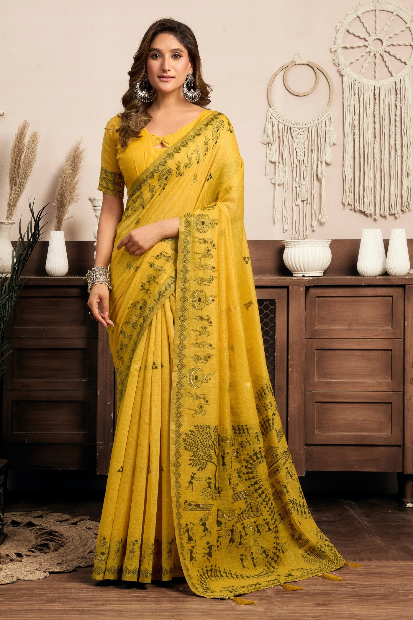 Buy MySilkLove Corn Yellow Woven Modal Cotton Saree Online