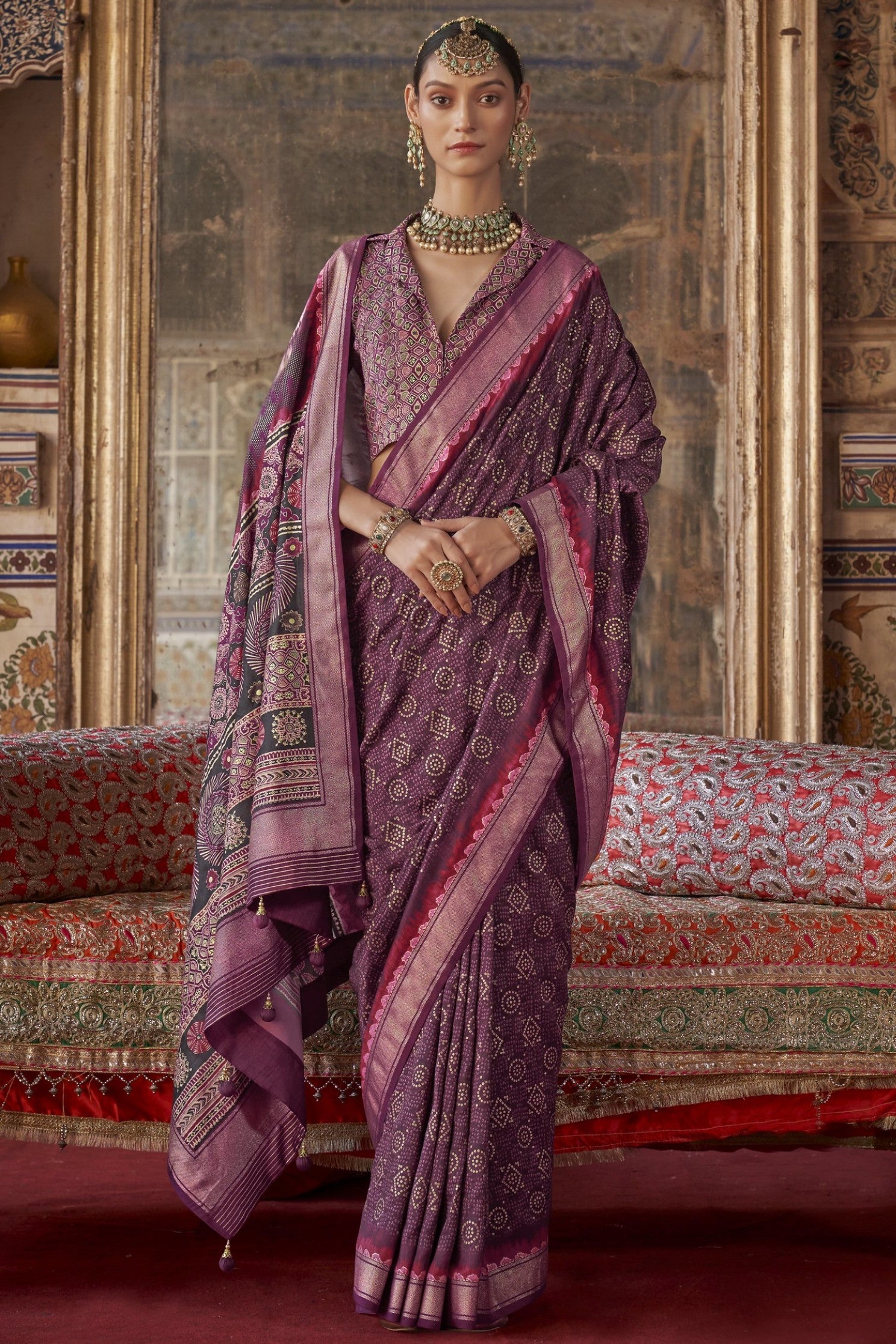 Buy MySilkLove Pansy Purple Printed Banarasi Saree Online