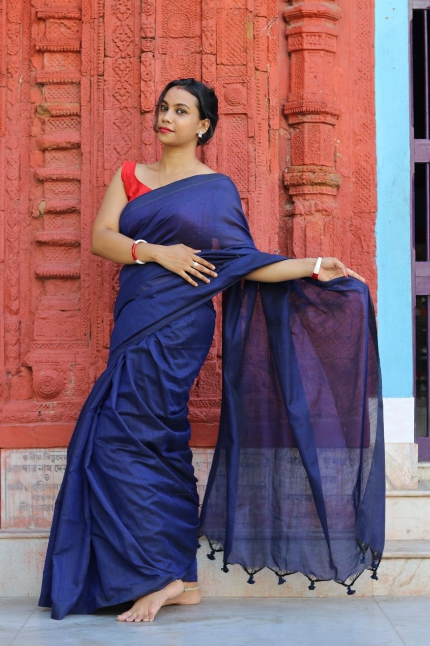 Buy MySilkLove Indigo Blue Mul Cotton Saree Online