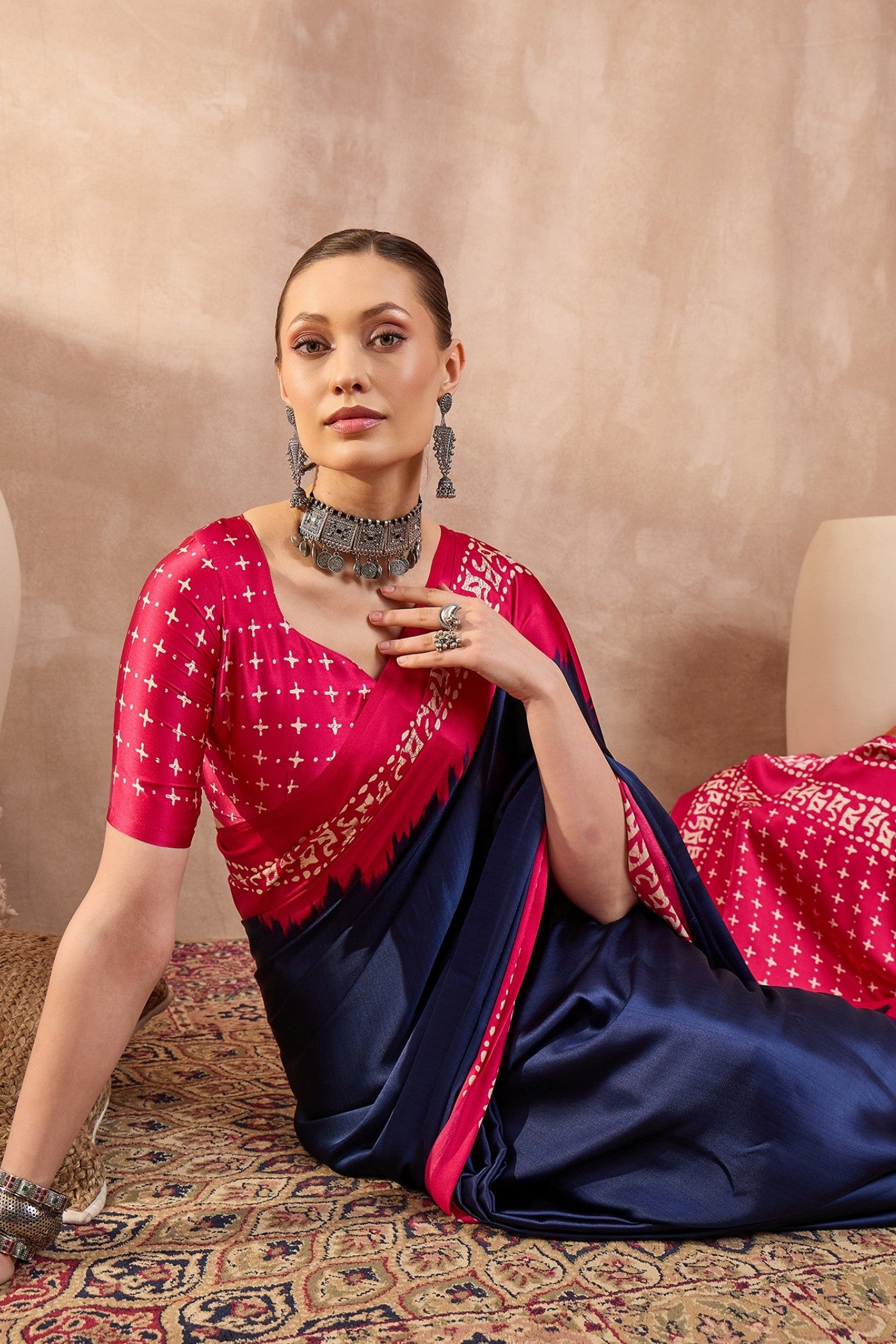 Buy MySilkLove Pigment Blue Printed Satin Crepe Silk Saree Online