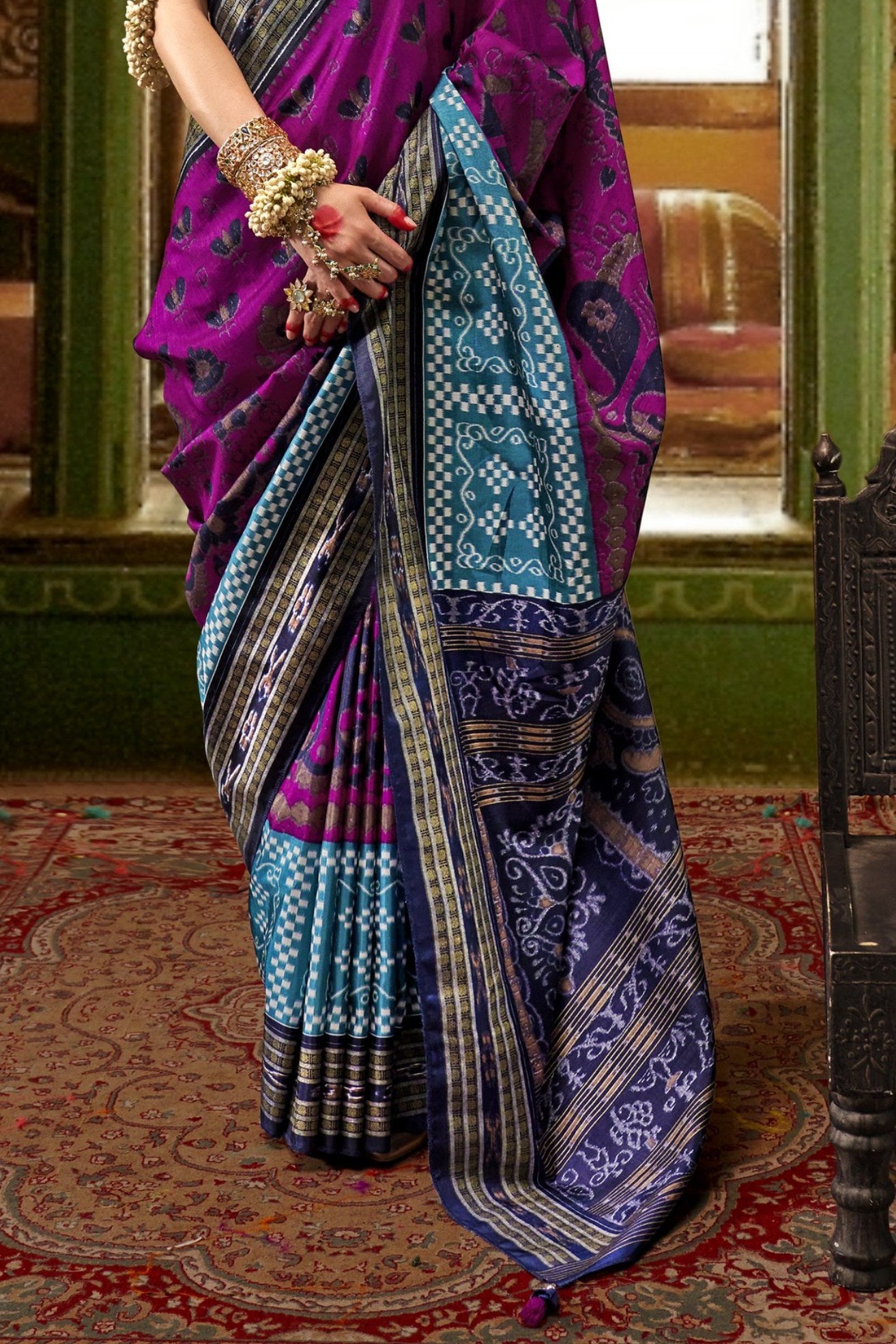 Buy MySilkLove Dark Jamun Purple Printed Patola Saree Online