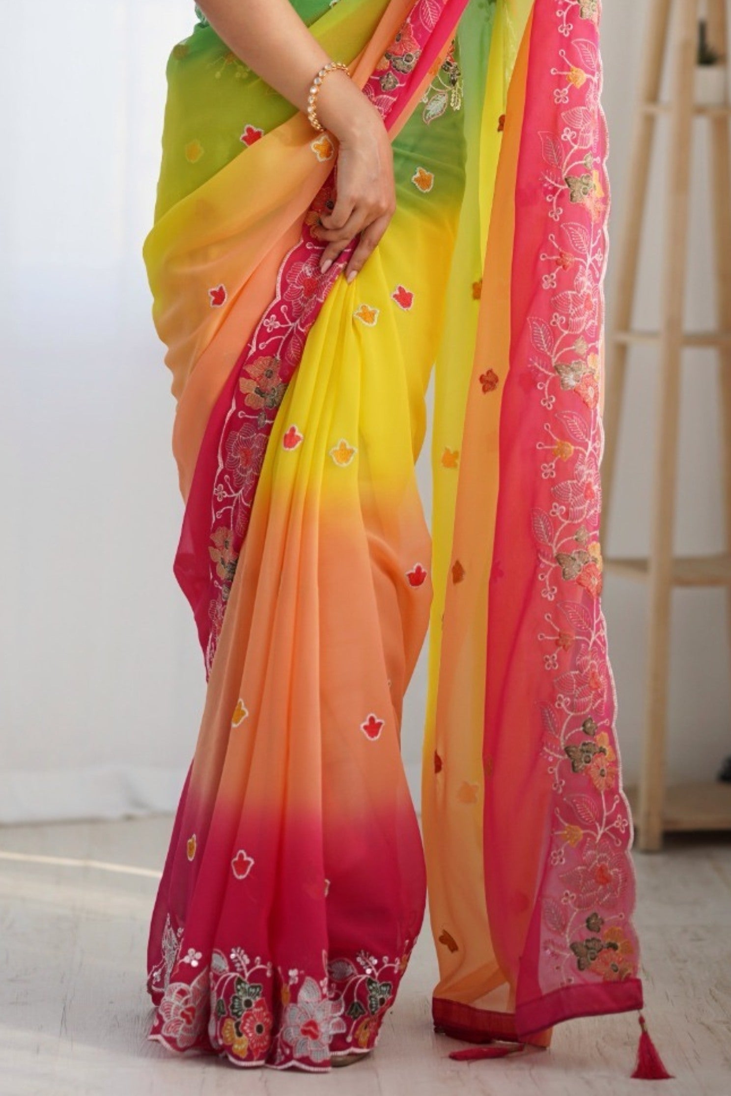 Buy MySilkLove Honey Yellow and Orange Georgette Saree Online