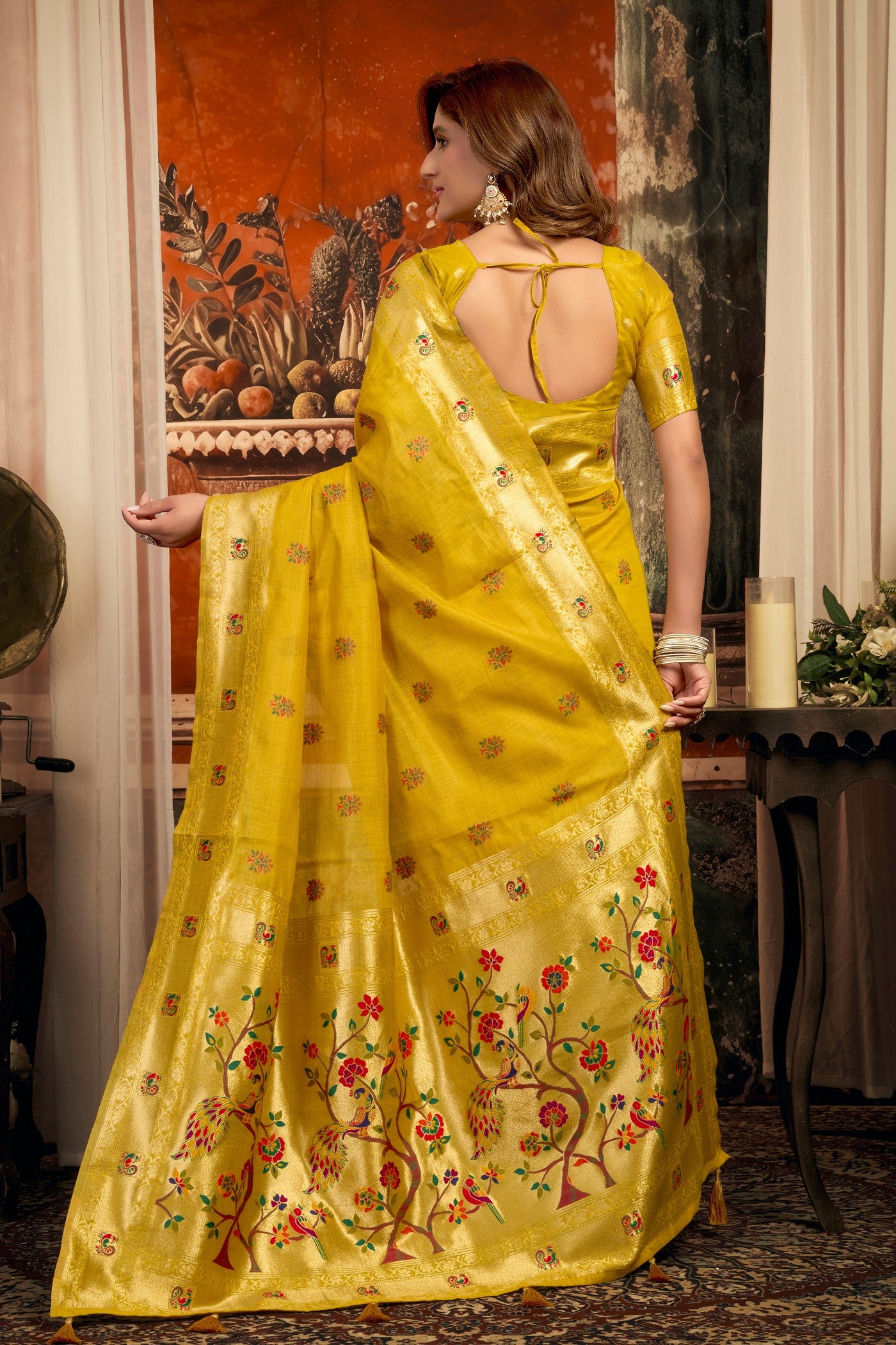 Buy MySilkLove Sunny Yellow Zari Woven Paithani Saree Online