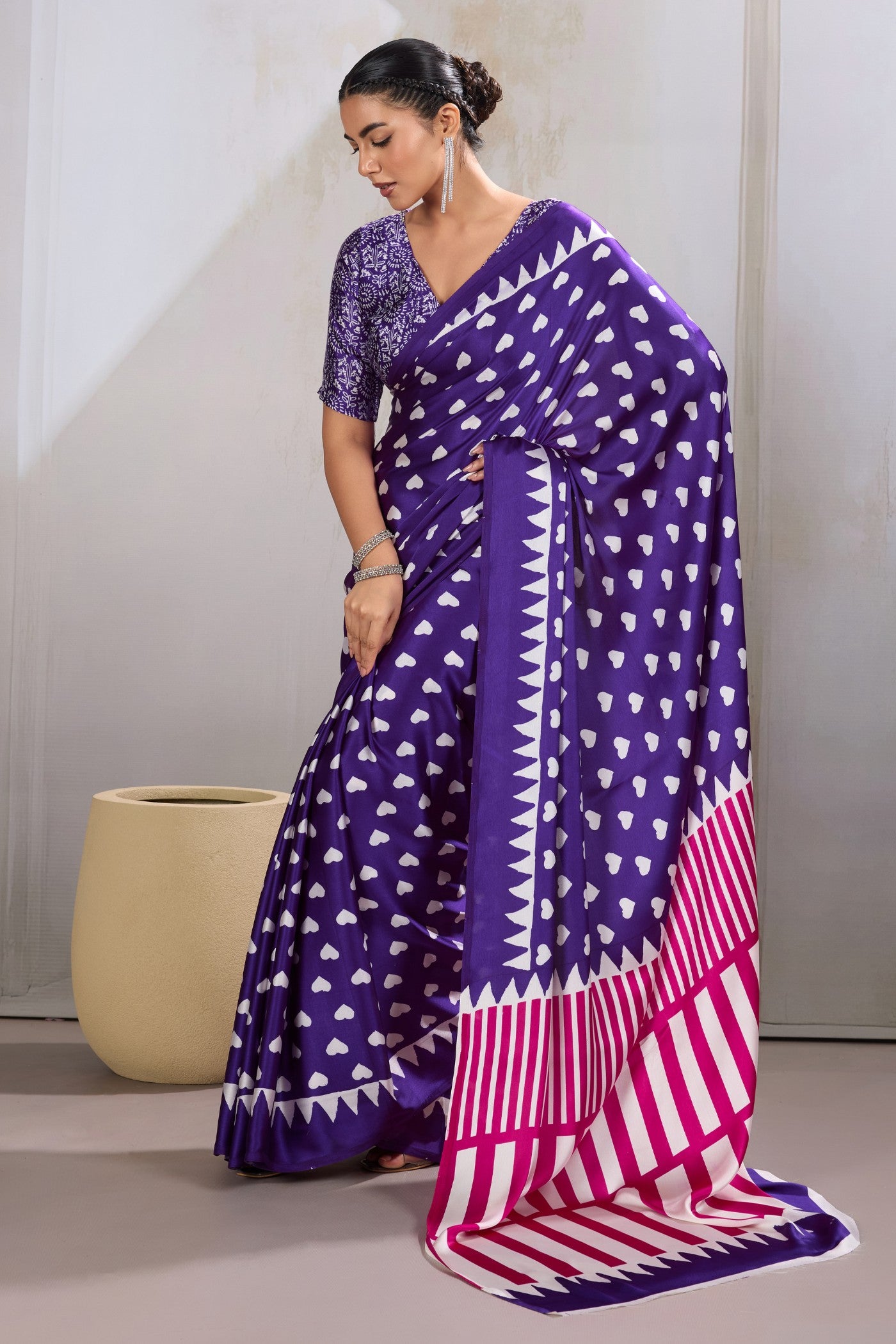 Buy MySilkLove Honey Flower Purple Printed Satin Crepe Silk Saree Online