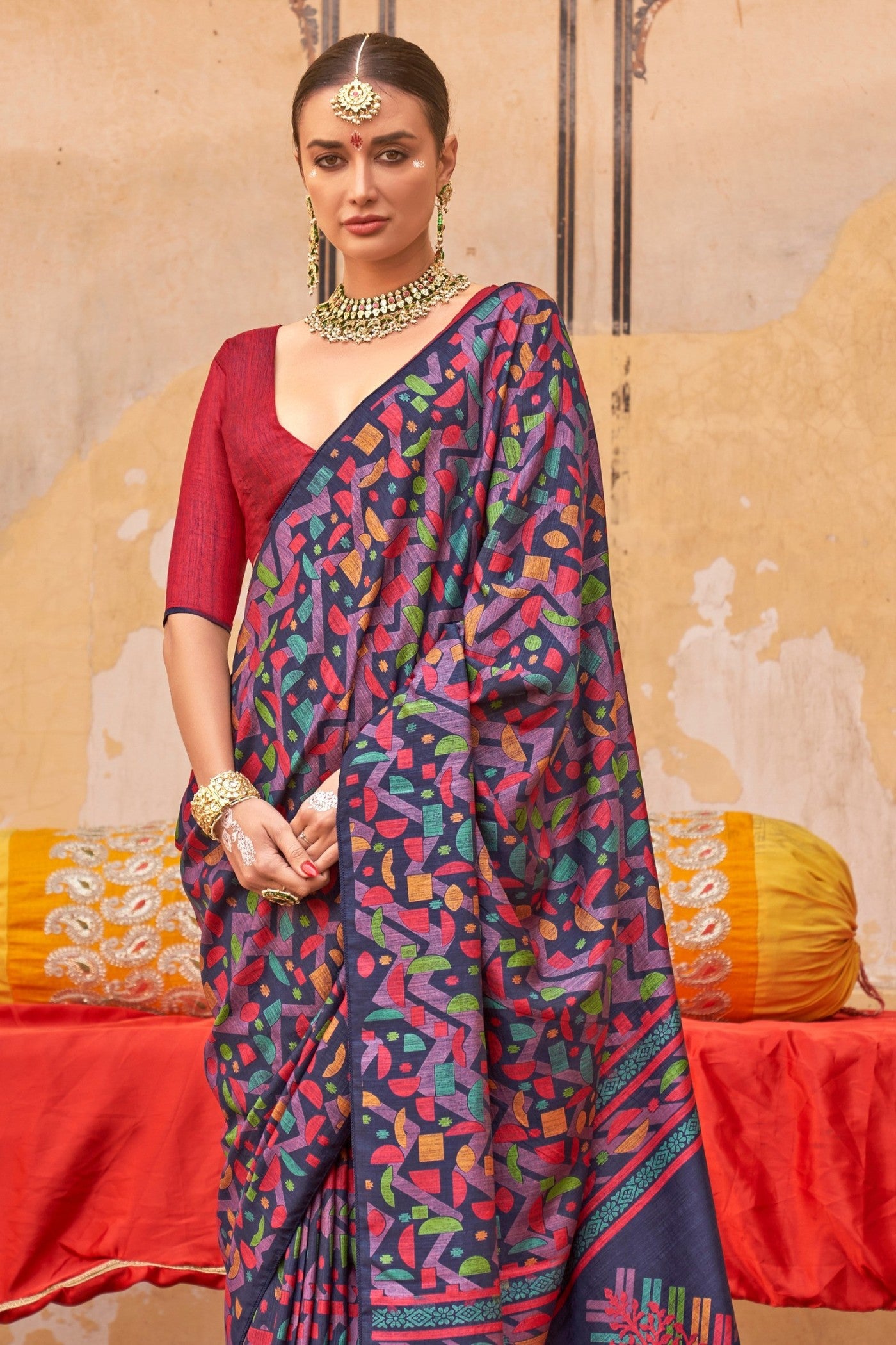 Buy MySilkLove Navy Blue & Purple Banarasi Printed Saree Online
