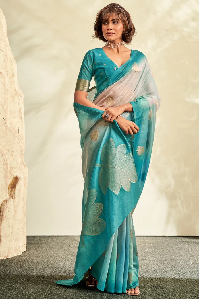 Buy MySilkLove Surfie Blue Banarasi Handloom Silk Saree Online