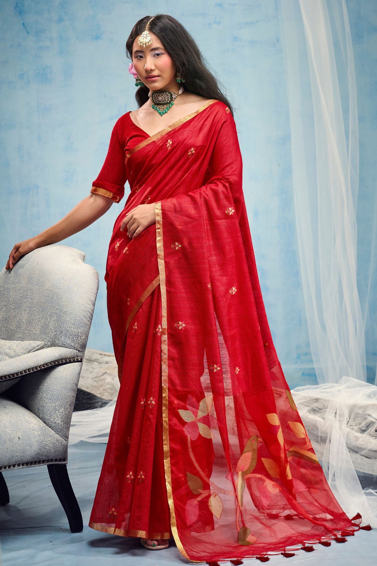 Buy MySilkLove Garnet Red Munga Handloom Silk Cotton Saree Online