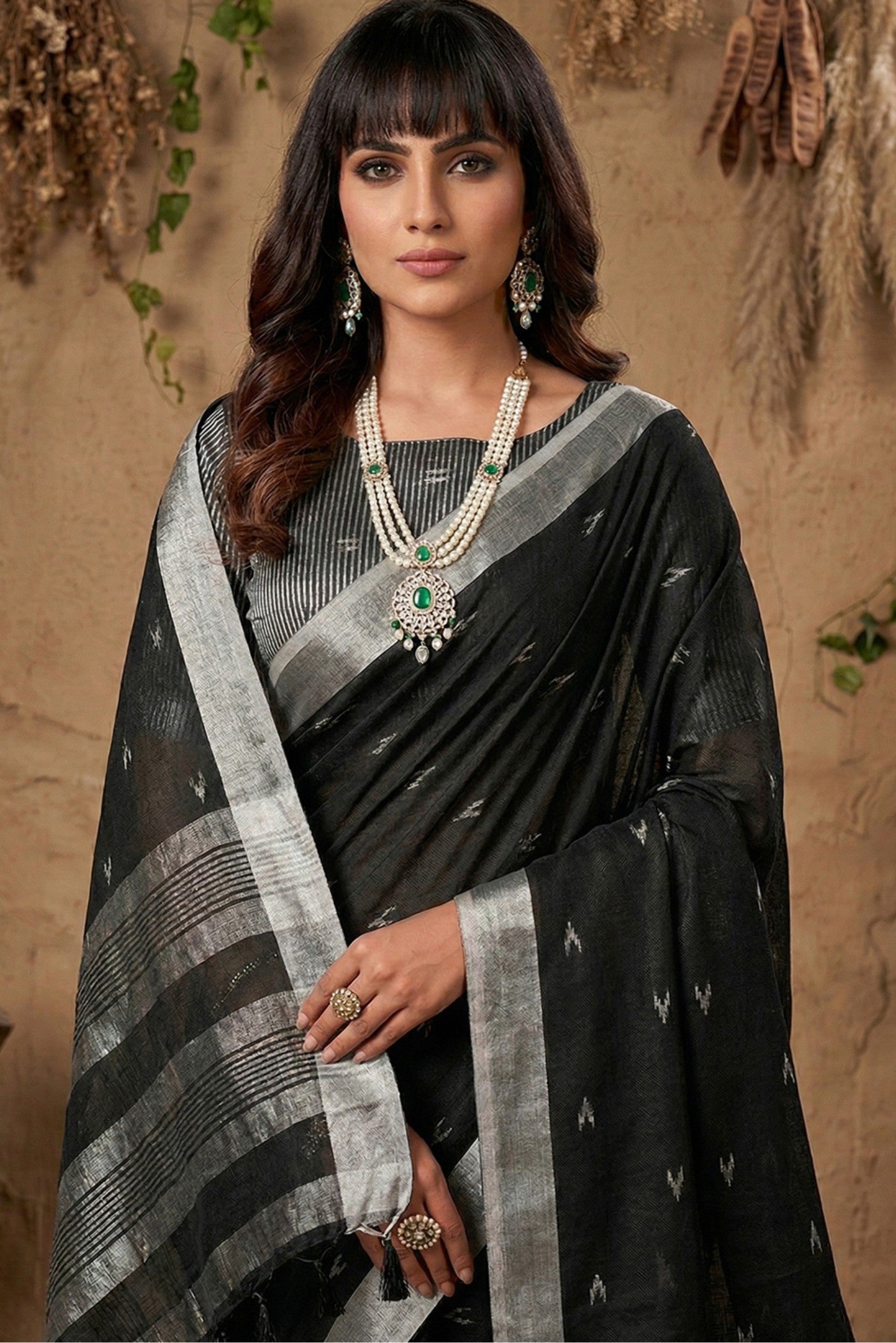 MySilkLove Retro Black Woven Linen Cotton Saree