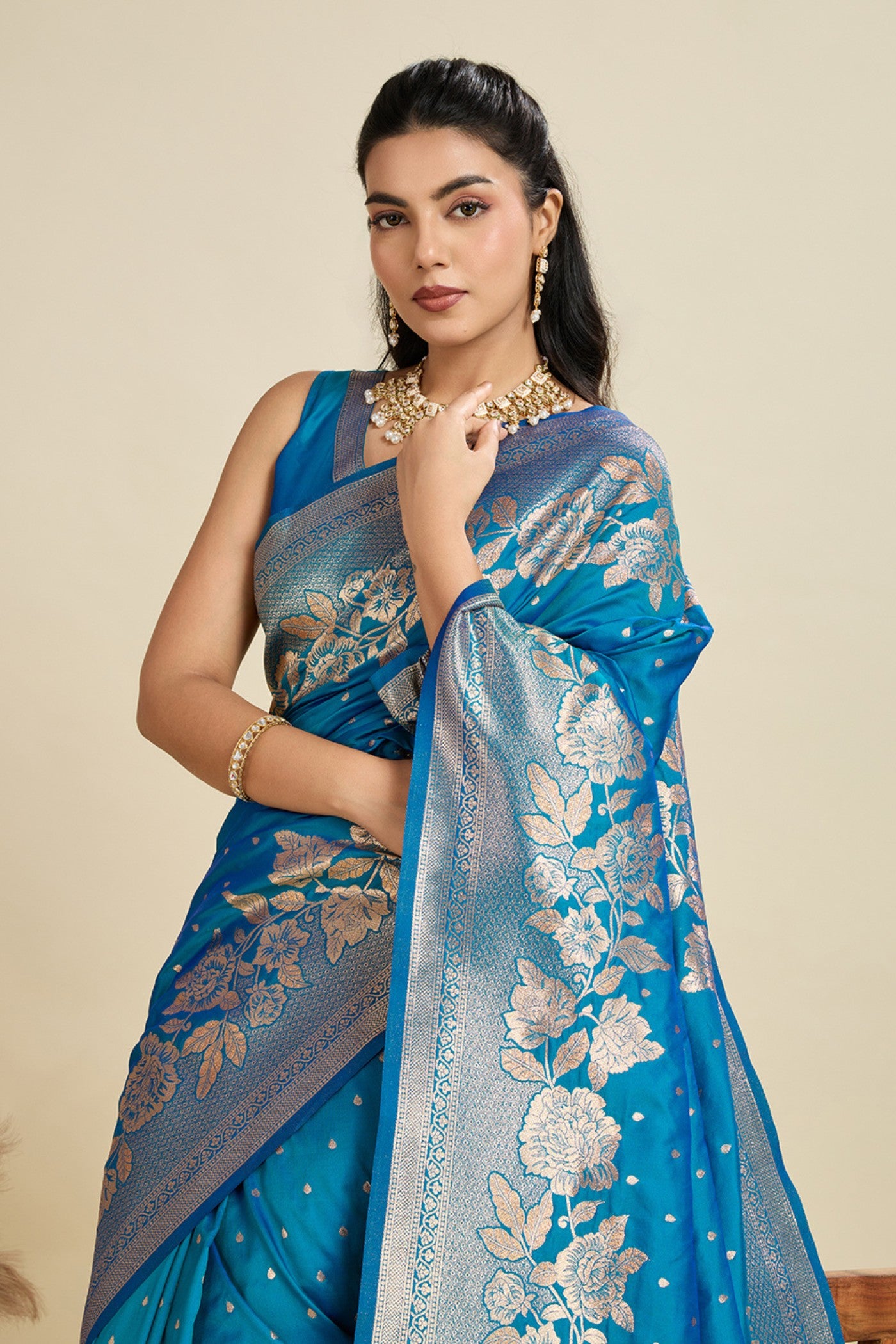 Buy MySilkLove Star Blue Zari Woven Soft Kanjivaram Saree Online