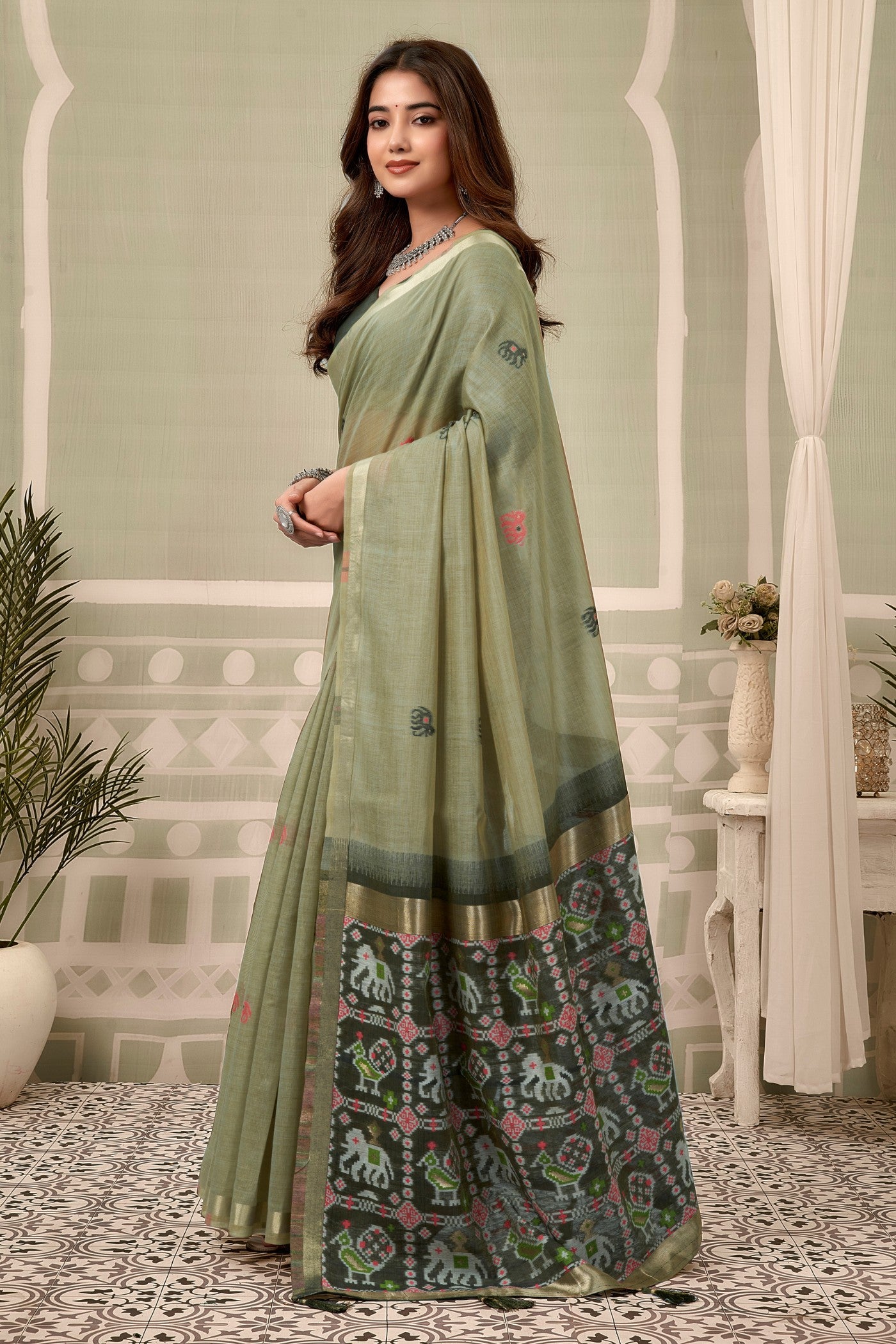 Buy MySilkLove Moss Green Patola Pallu Zari Woven Saree Online