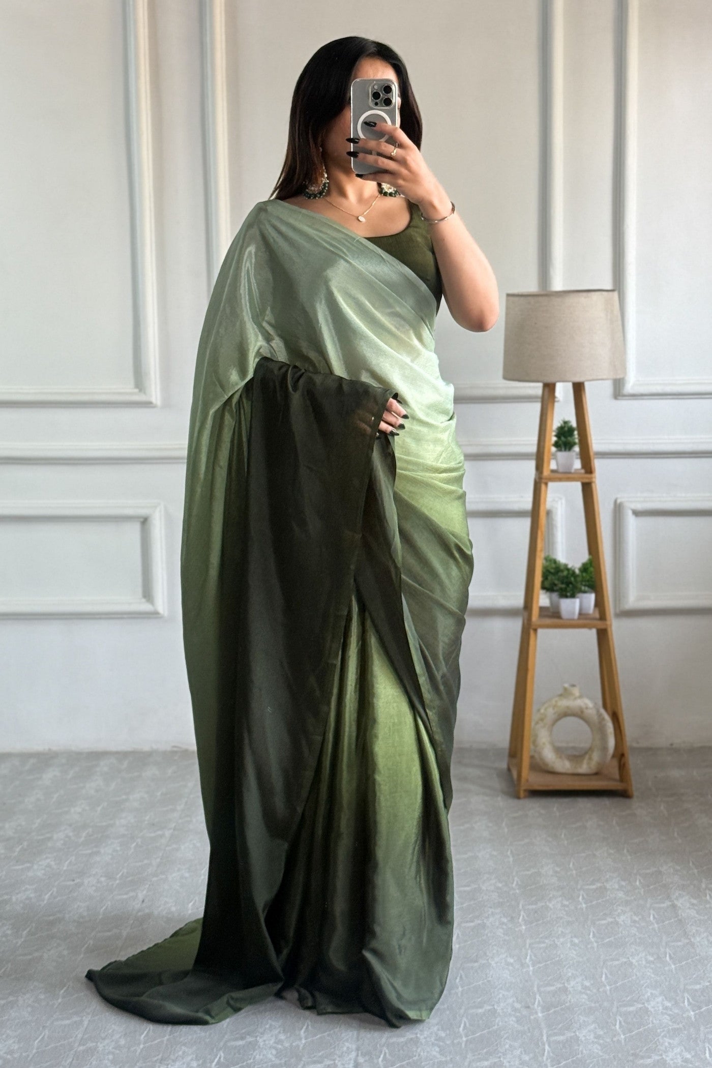 Buy MySilkLove Sage Green Chinon Ready To Wear Saree Online