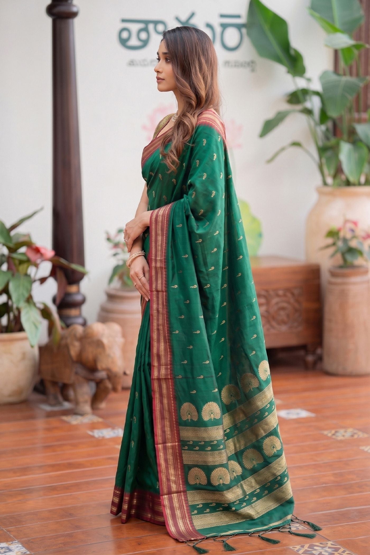 MySilkLove Leaf Green Banarasi Woven Soft Silk Saree