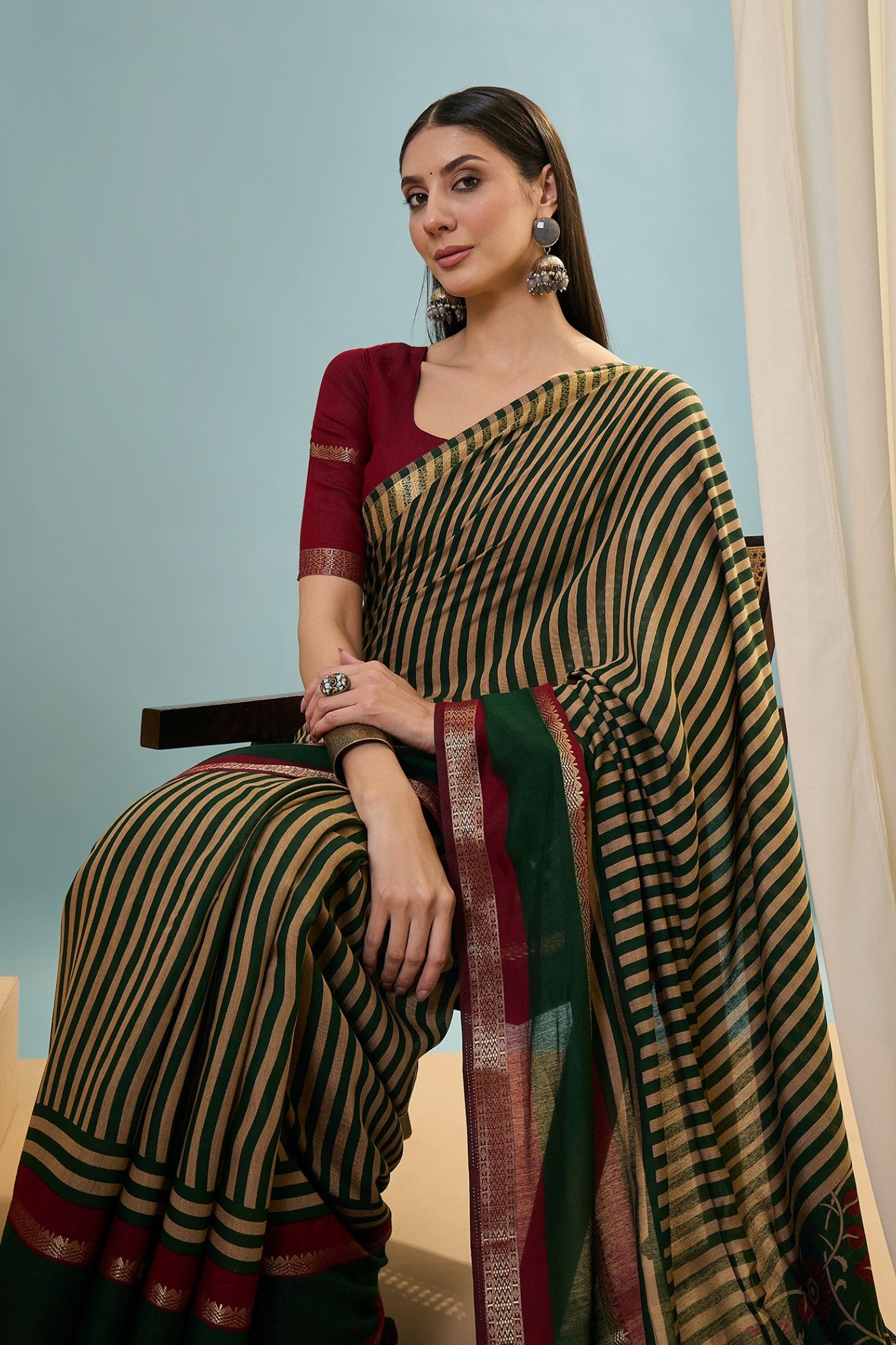 Buy MySilkLove Army Green Woven Cotton Saree Online
