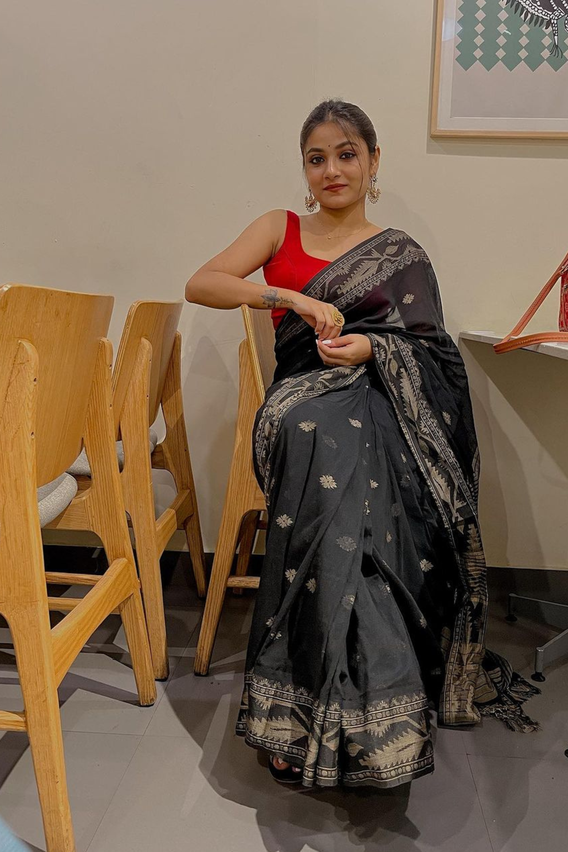 Buy MySilkLove Eerie Black Cotton Tangail Handloom Saree Online