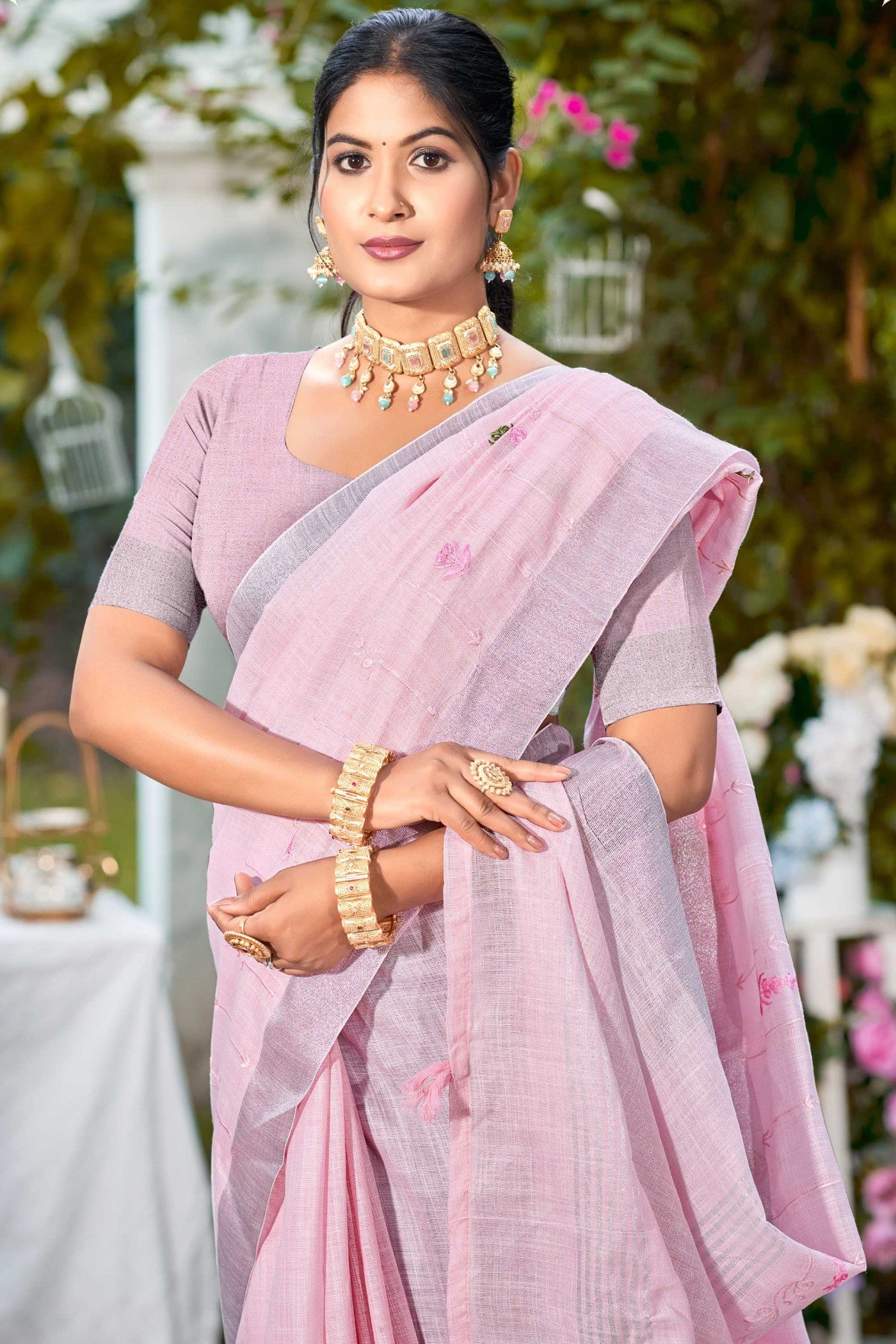 MySilkLove Mauve Purple Woven Cotton Linen Saree
