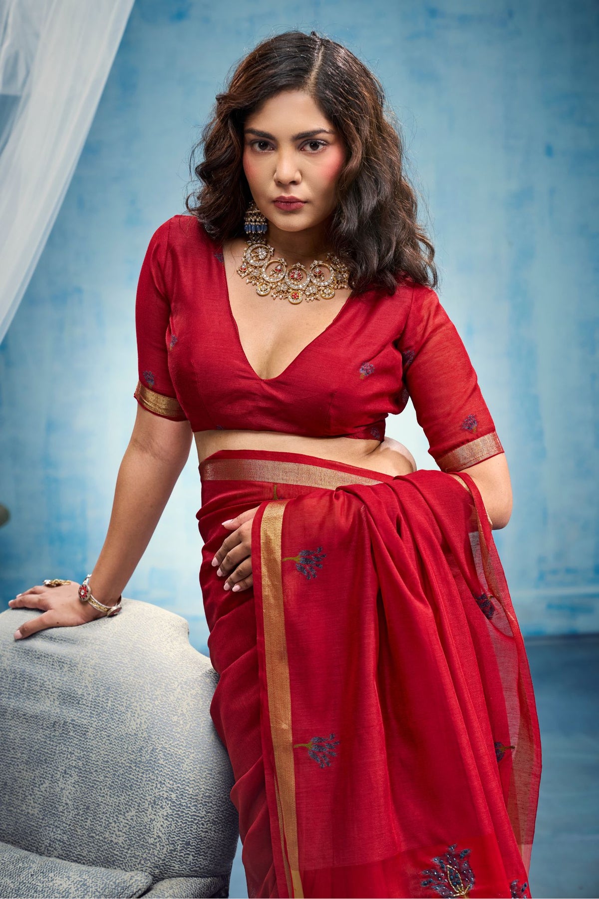 Buy MySilkLove Ruby Red Munga Handloom Cotton Saree Online