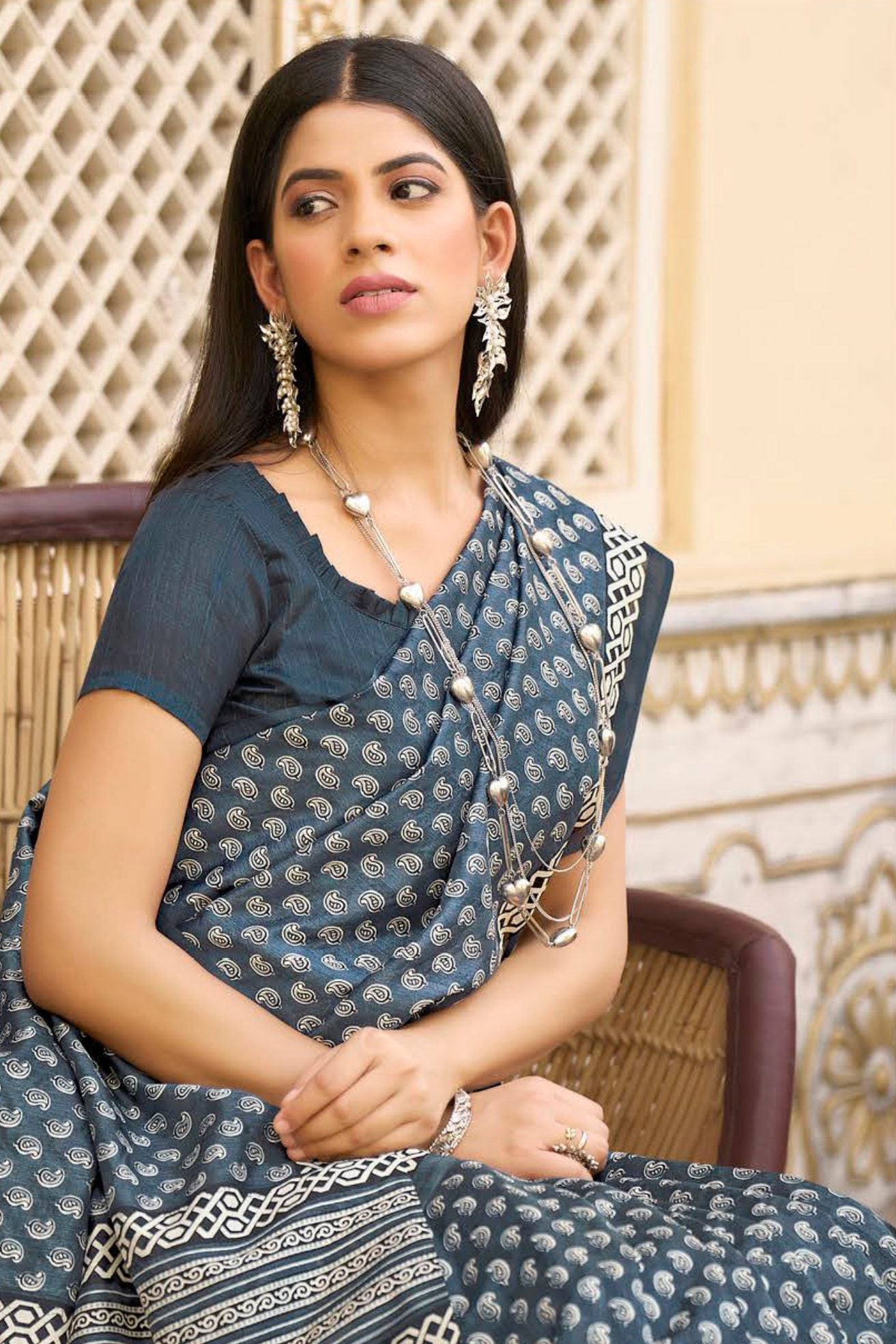 Buy MySilkLove Deep Space Blue Handblock Printed Saree Online