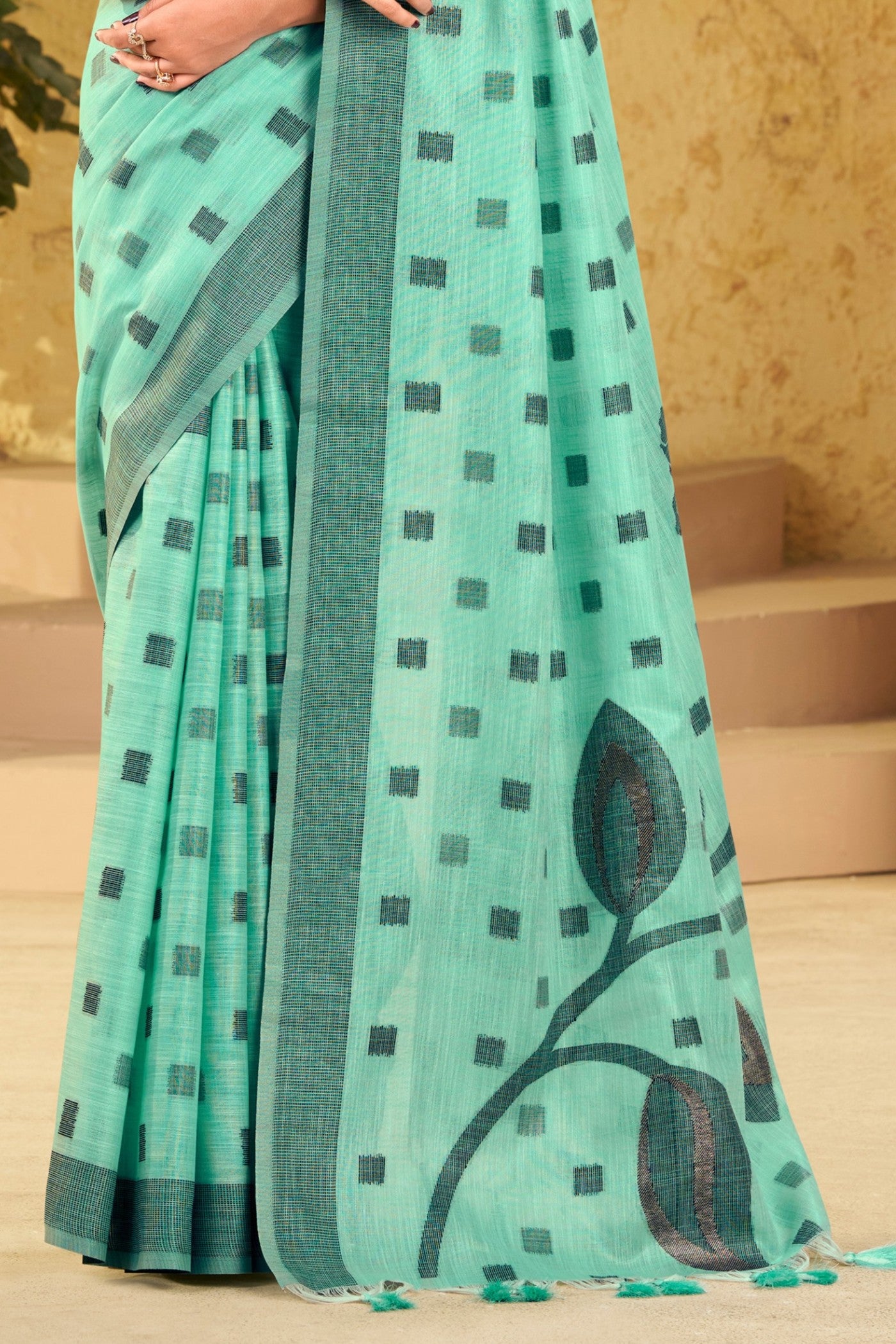 Buy MySilkLove Summer Green Woven Linen Saree Online