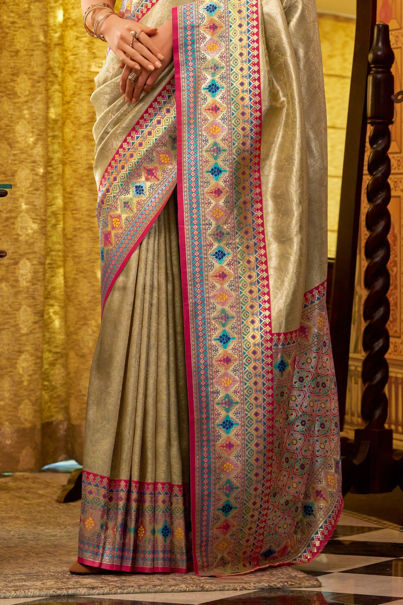Buy MySilkLove Apache Cream Woven Tissue Silk Saree Online