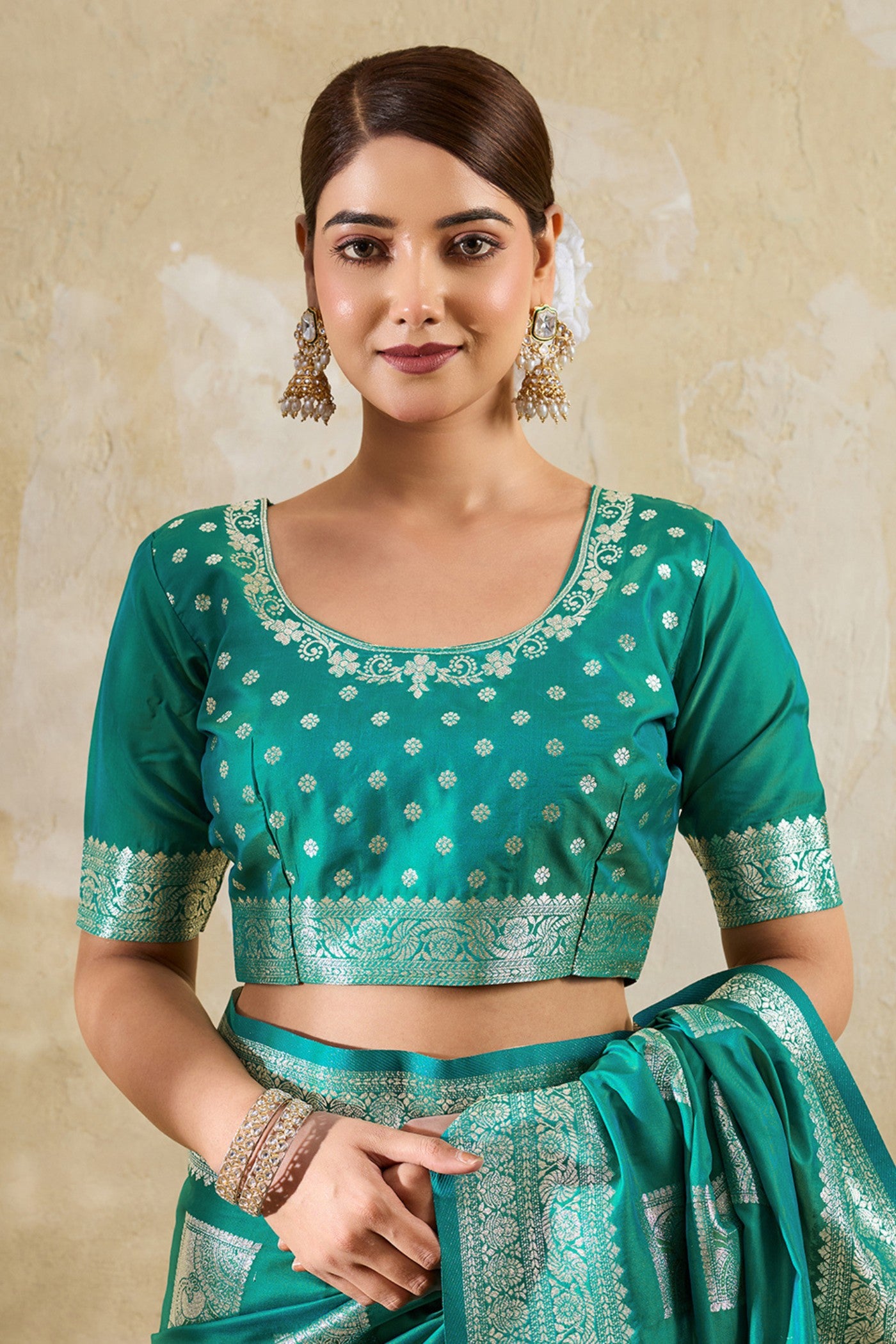 Buy MySilkLove Myrtle Green Woven Banarasi Soft Silk Saree Online
