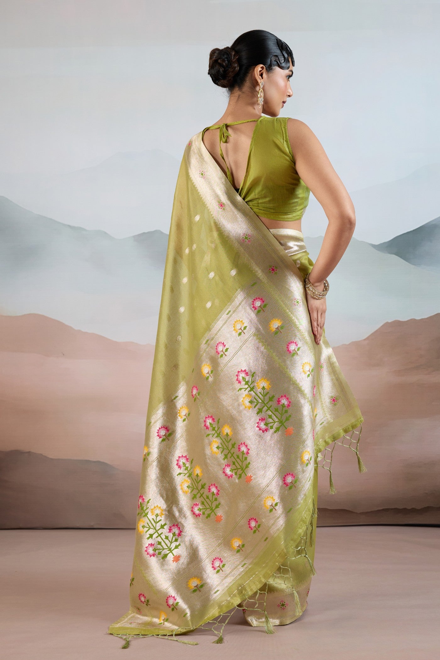 Buy MySilkLove Frosted Green Zari Woven Tissue Paithani Saree Online